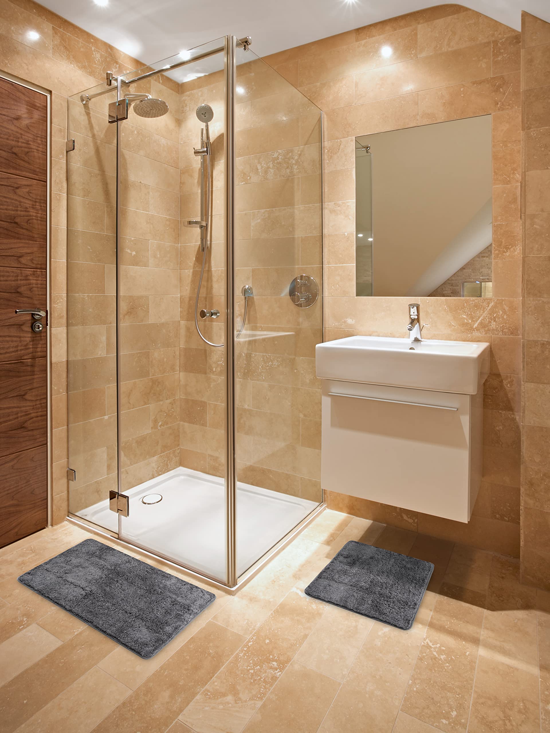 fluffy® Tappeto da bagno in microfibra con fondo antiscivolo (50 x 80 cm, Antracite)