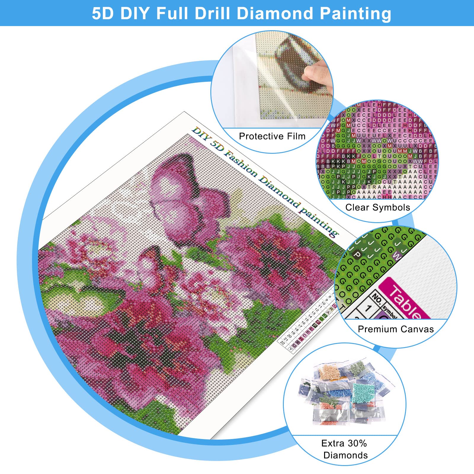 Diamond Painting Retro Schmetterling Blume - DIY Diamantbild 60x80cm Für Wanddekoration