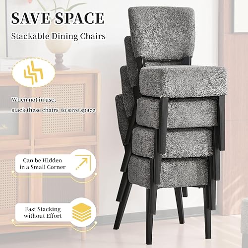 Miniatura 3 de Juego de 2 sillas de comedor apilables, sillas auxiliares de cocina tapizadas de tela moderna, silla de comedor moderna de mediados de siglo con