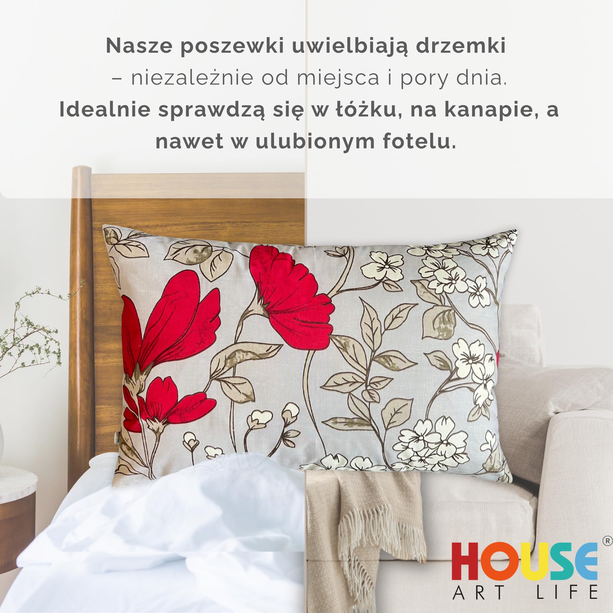 Poszewka 50x70 cm, 100% bawełna, dekoracyjna i do spania, z zamkiem błyskawicznym, miękka, do sypialni i salonu, ochrona poduszki, bez wypełnienia
