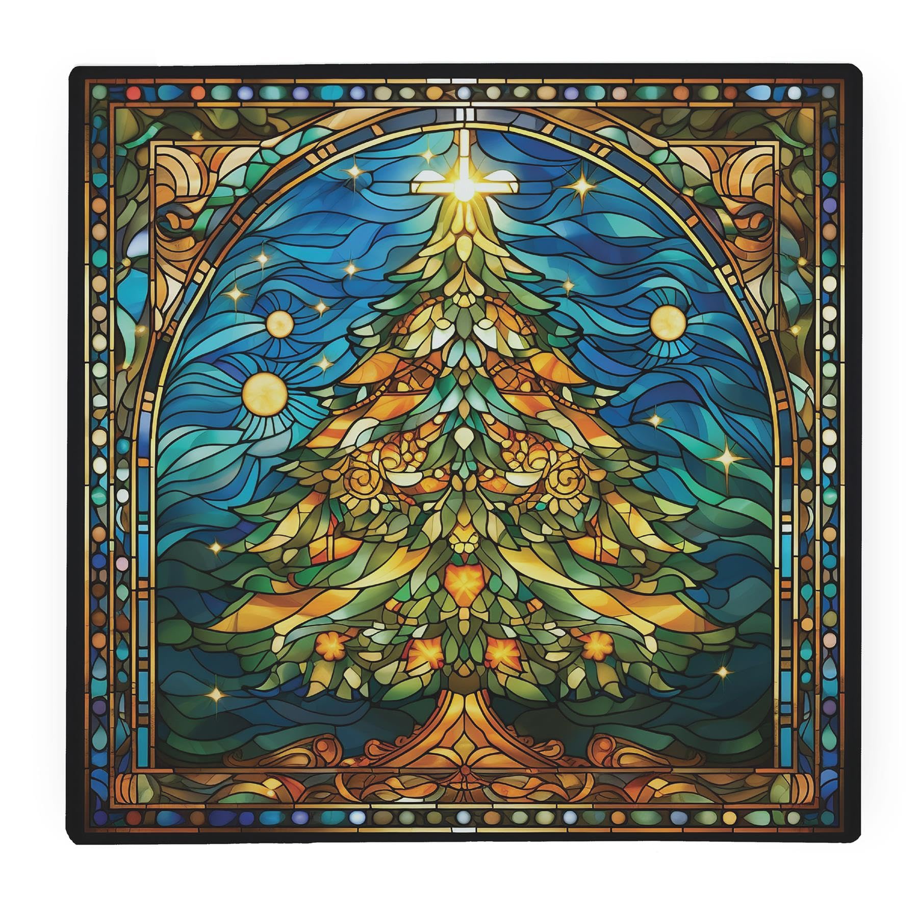 Stained Glass Christmas Tree Worktop Protector - Festive Xmas Decoration Gifts- Smooth Kitchen Chopping/Cutting Board with Non-Slip Feet 30cm x 30cm (12" x 12")