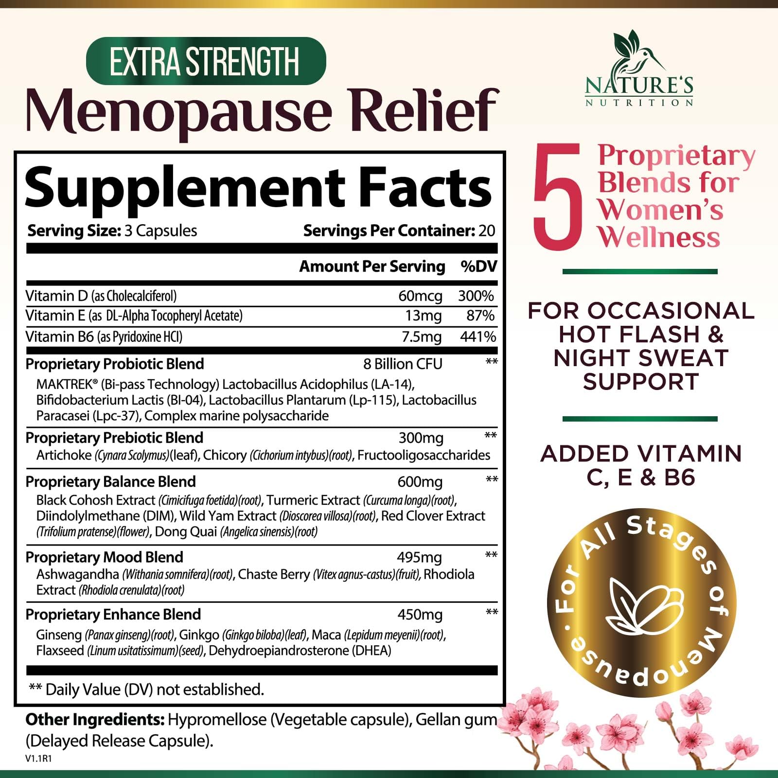 Menopause Supplements for Women - Best Probiotics for Women, Dong Quai, Black Cohosh, Ashwagandha - Natural Menopause Relief Support for Mild Hot Flashes & Night Sweats - Bottled in USA - 60 Capsules — Amazon image 2