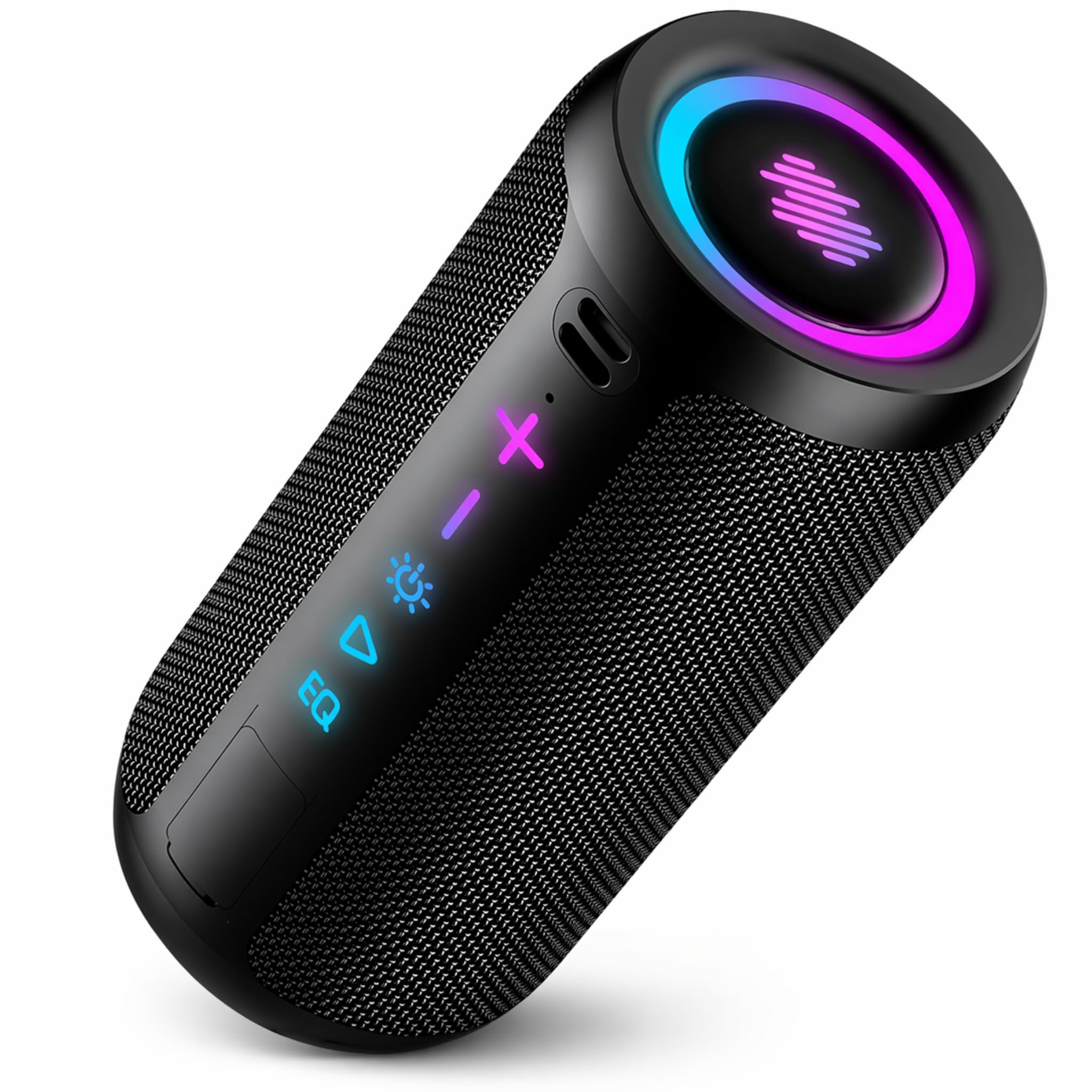 TIMU Cassa Bluetooth Portatile Potente, Altoparlante Bluetooth 5.4 con 2 Modalità EQ, IPX7, TWS, 24H di Autonomia, 8 Modalità RGB, Cinghia da Trekking, Compatibile con PC, AUX, TF