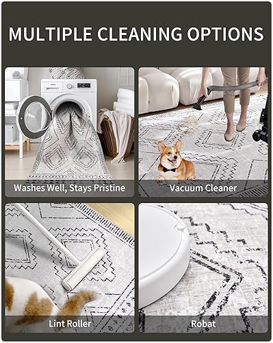 Miniatura 5 de ILANGO Alfombras modernas marroquíes de 5 x 7 pies, lavables a máquina, con parte trasera de goma, antideslizante, para sala de estar, comedor,