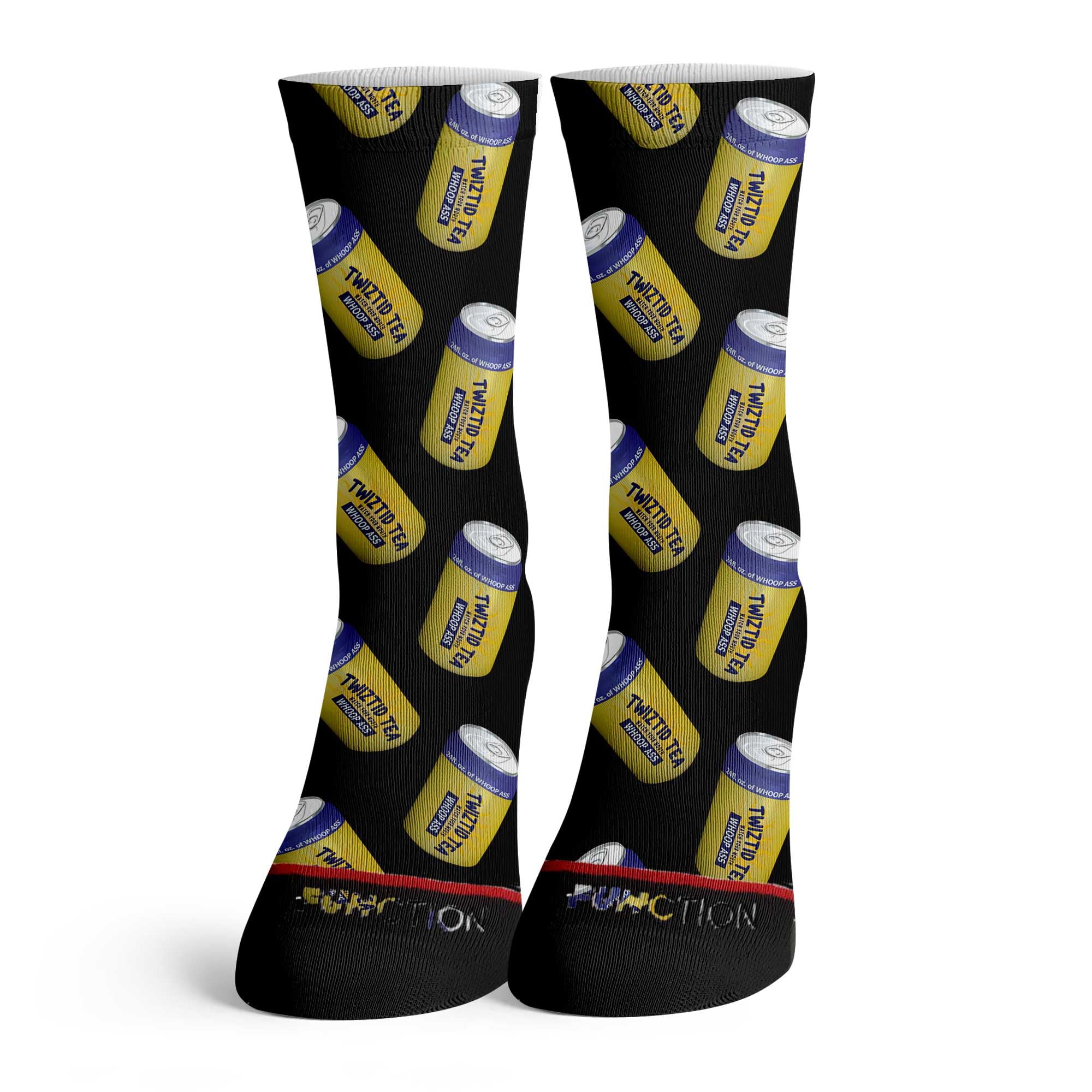 Function - Twiztid Tea Can Pattern Unisex Sock Adult Crew Tall Funny Joke Twisted Ice Whoop Ass Yellow Blue Black