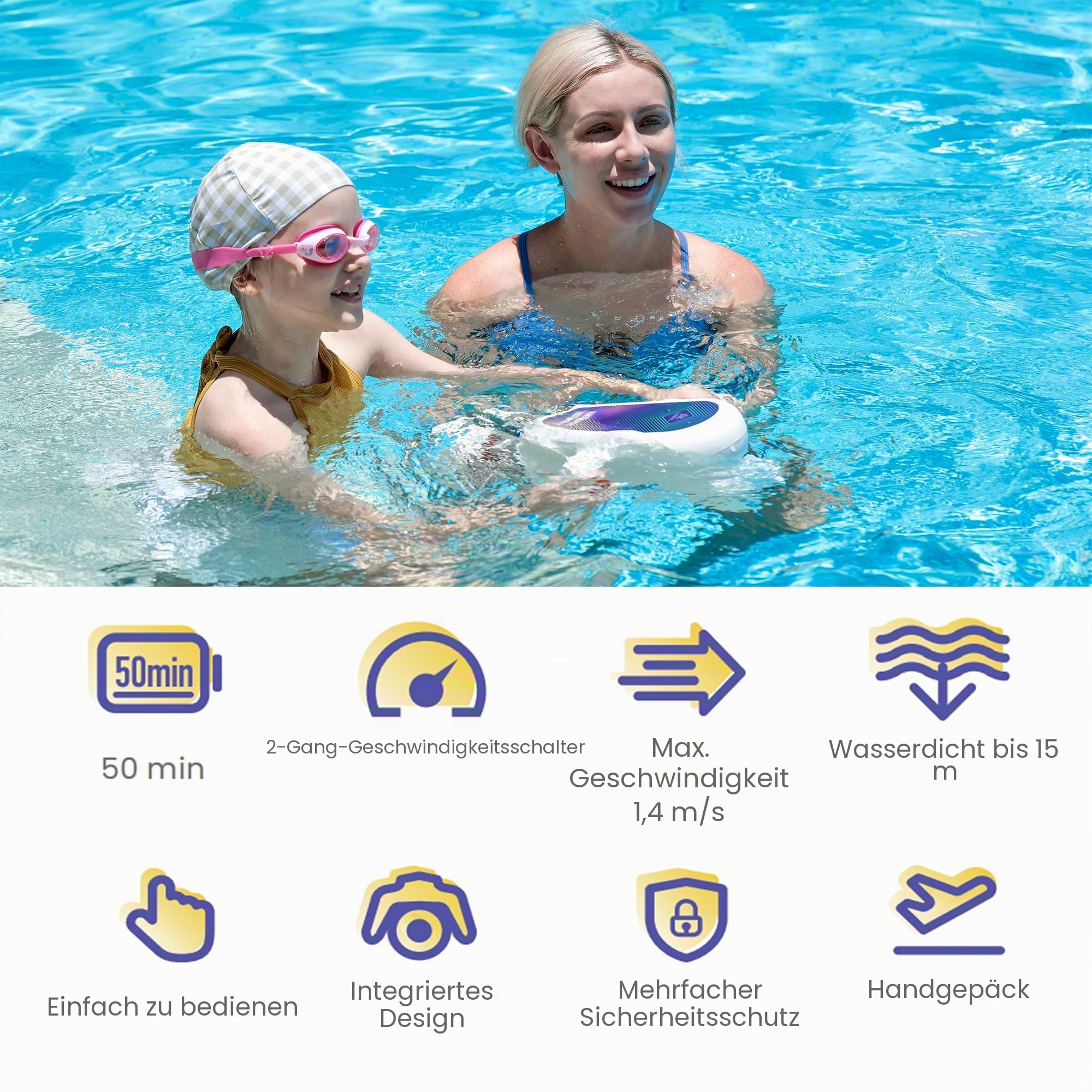 Sublue Hagul Unterwasser-Scooter, mit 2-Gang-Geschwindigkeitsschalter (1,1 m/s und 1,4 m/s), 15 m wasserdichter Unterwasser-Wasserscooter für Schwimmbecken von Kindern und Erwachsenen