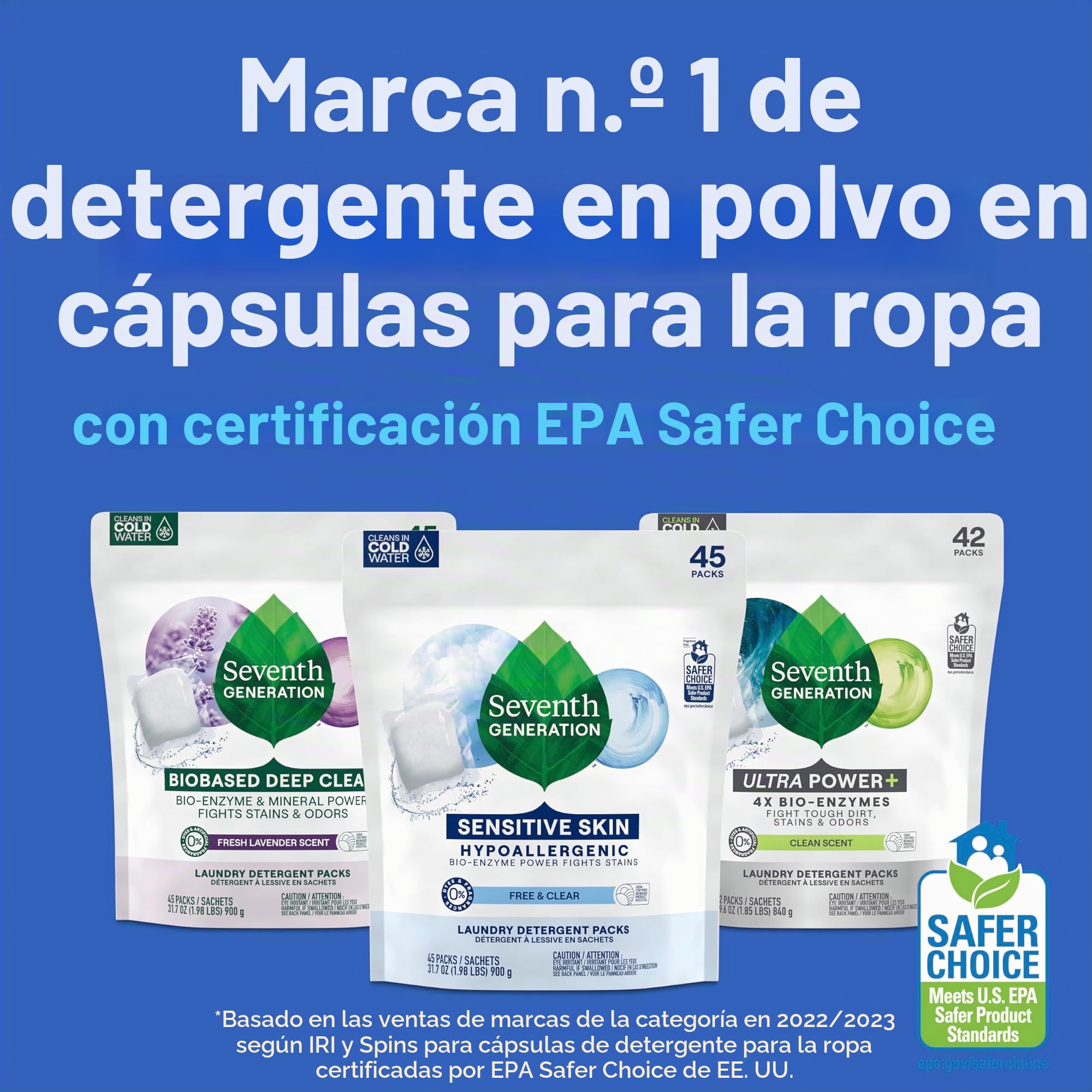 SEVENTH GENERATION - Free & Clear Laundry Detergent Packs - 45 Packs