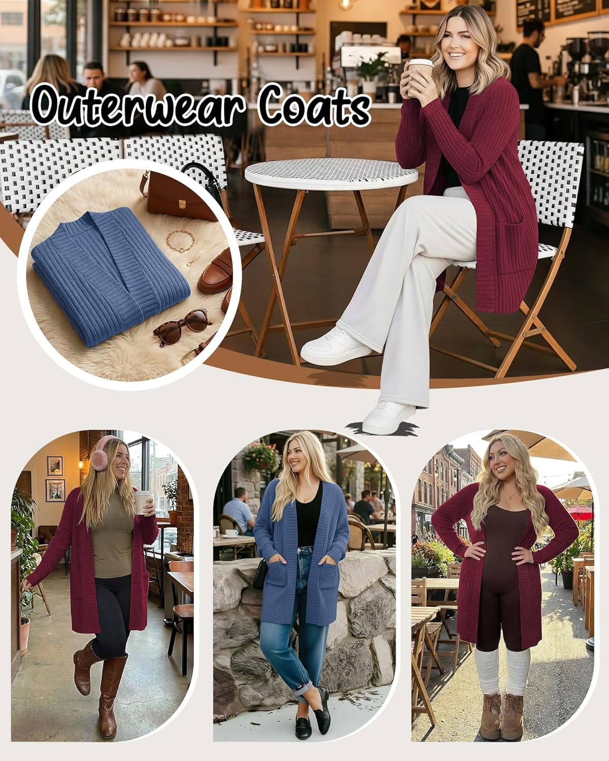 Huukeay 2 Pack Women's Plus Size Cardigans, Long Sleeves Knit Outerwear Coats Open Front Casual Spring Sweaters with Pockets - Image 2