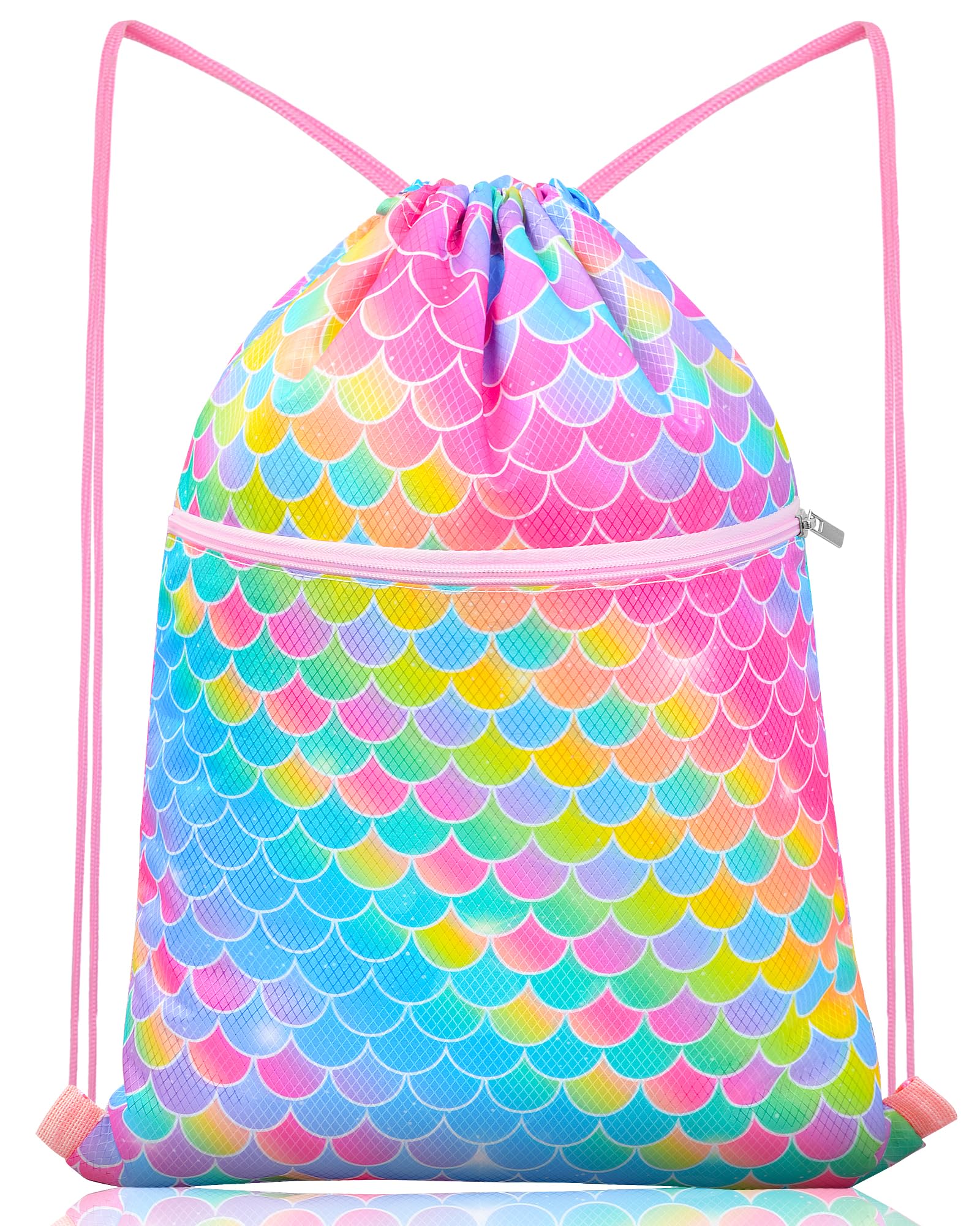 Nidoul Drawstring Backpack Kids Girls Drawstring Bags Draw String Back Bag Cinch Bag for Dance Sports Gym Travel Swim Beach Pool, Mermaid