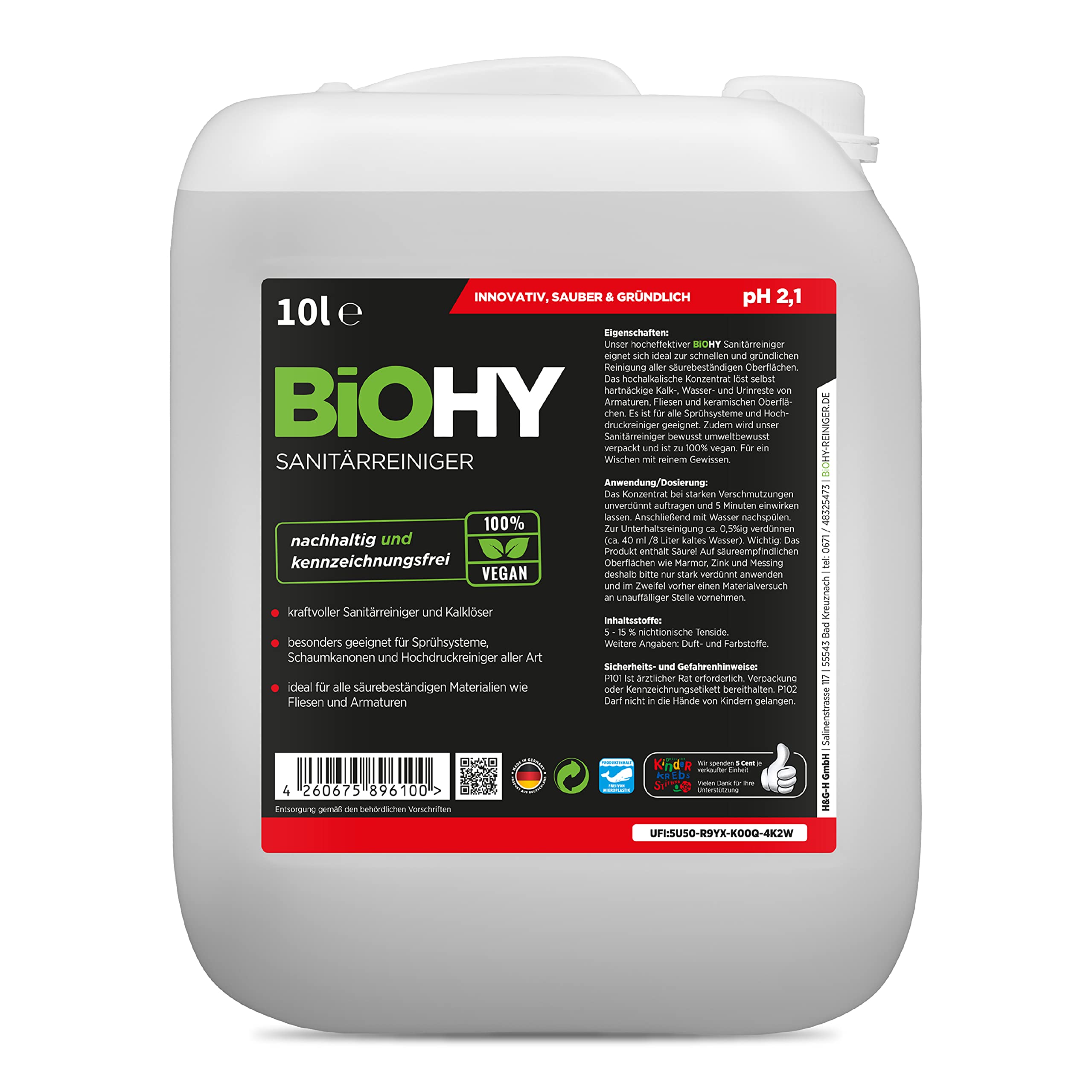 BIOHY Juego de limpieza de sanitarios y inodoros, bidón de 10 litros, eliminador de piedras de orina ecológico extrafuerte, limpiador de inodoro concentrado, gel de limpieza, aroma higiénico y fresco