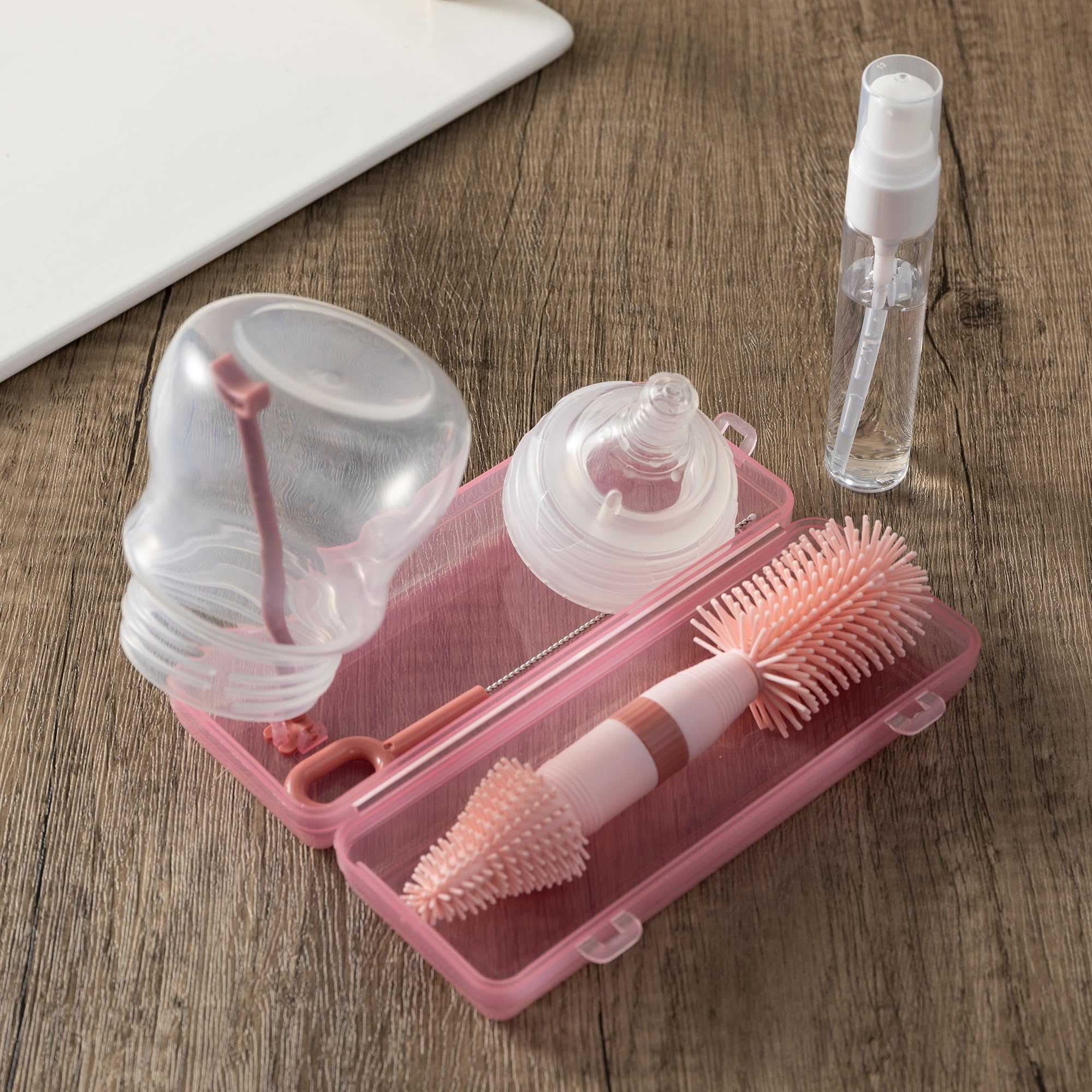 Chemimoso Cepillo de silicona para biberones anticólicos recién nacidos, limpiador portátil de biberones de viaje, apto para biberones de menos de 8 onzas, rosa