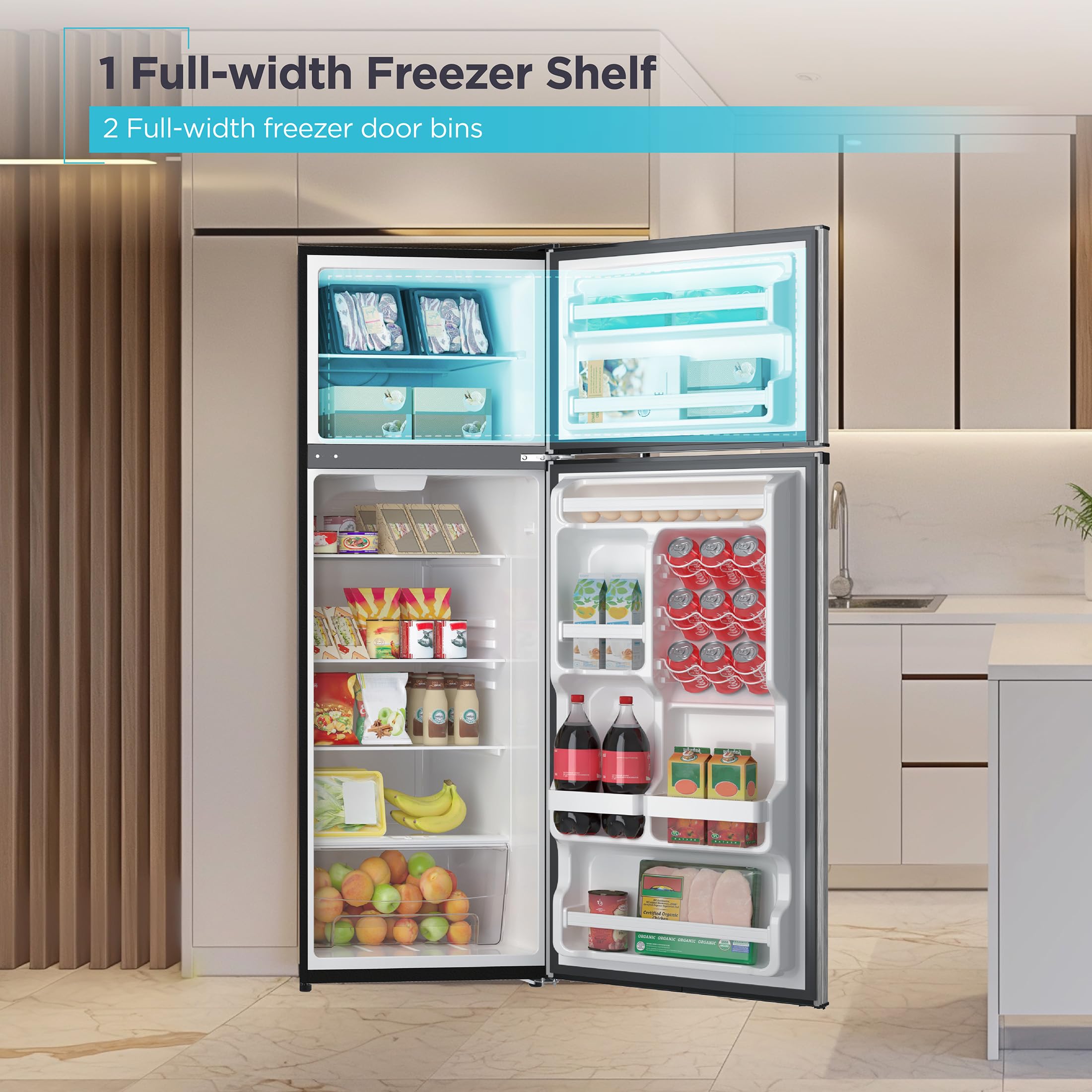 Black+Decker 12 Cu. Ft. Top Mount Refrigerator With Freezer, 2 Door Fridge With Top Freezer And Adjustable Temperature Control, For Homes And Apartments, Bda12glas, Stainless Steel Look on Fridge.com - View 5