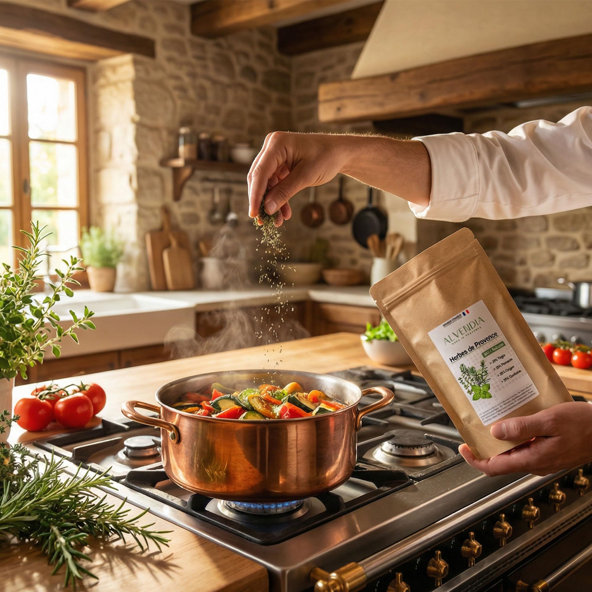 ALVENDIA - Véritables Herbes de Provence - Idéales pour la Cuisine - Thym, Romarin, Origan et Sarriette - Cultivée en Provence - Paquet de 400 Grammes - Récolte 2025