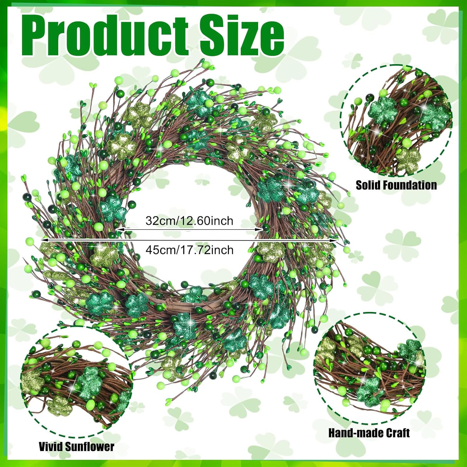 2 Pcs St. Patrick's Day Coir Door Mat and Shamrock Wreath for Front Door Green Shamrock Welcome Doormat Irish St. Patrick's Day Decorations for Front Porch Entryway Decor