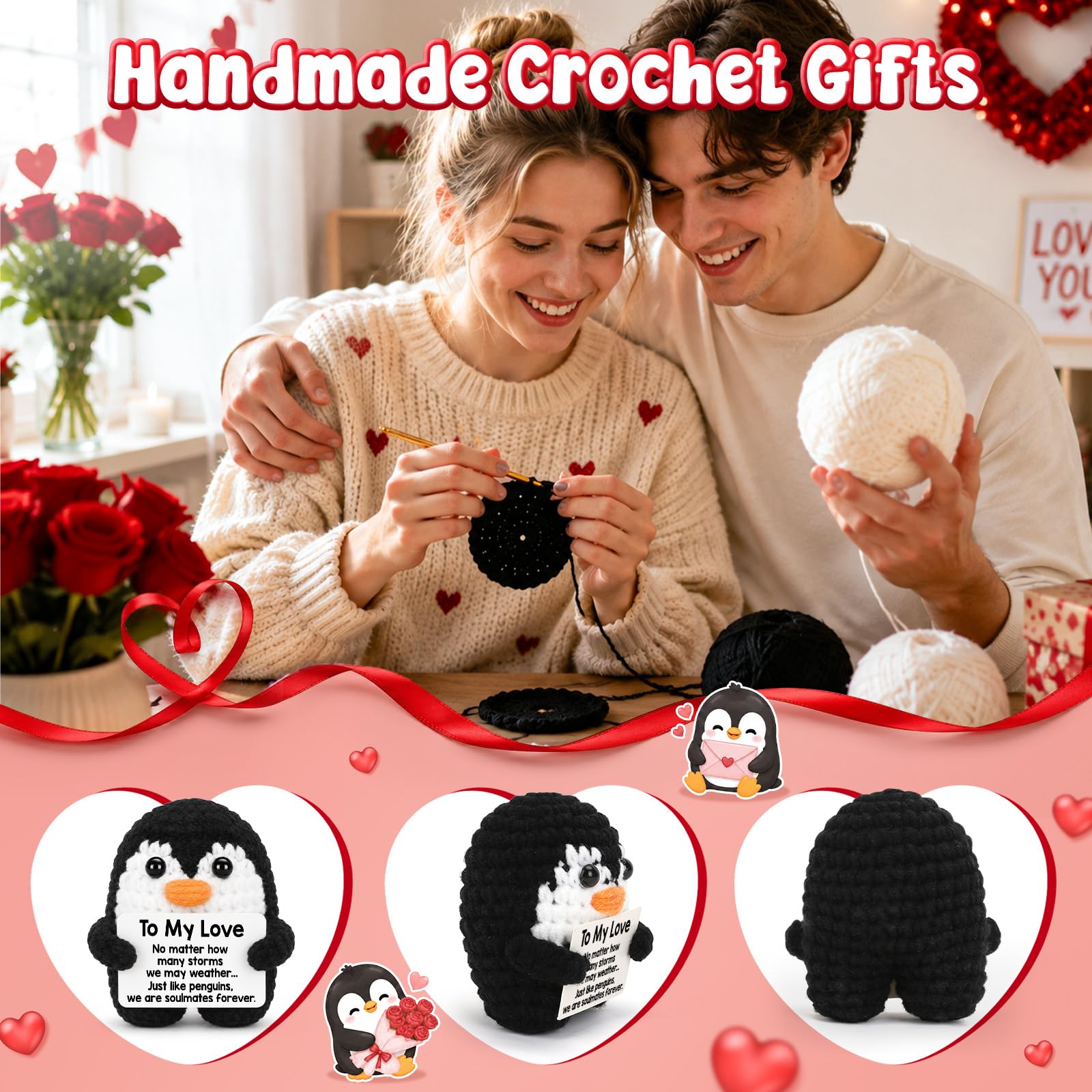 Regalos para él, su novio, novia, To My Love hecho a mano, mini pingüino, aniversario, regalos de cumpleaños para mujeres y hombres, románticos regalos de San Valentín I Love You para esposa, marido 3