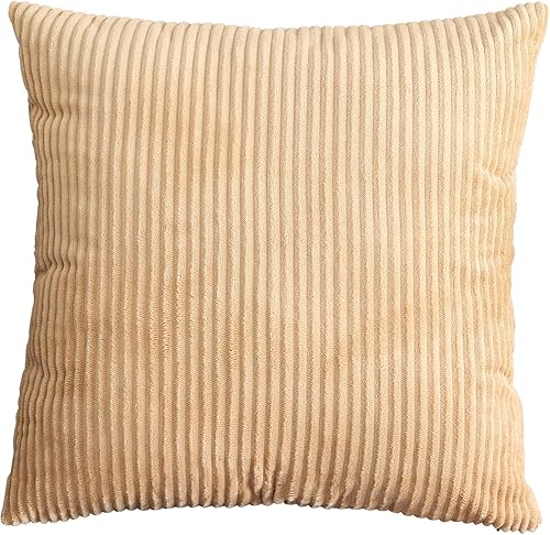 Miniatura 2 de TangDepot, Juego de 2 fundas de almohada decorativas de pana a rayas de terciopelo sólido a rayas (14 x 14 pulgadas, 2 piezas, color caqui A19)