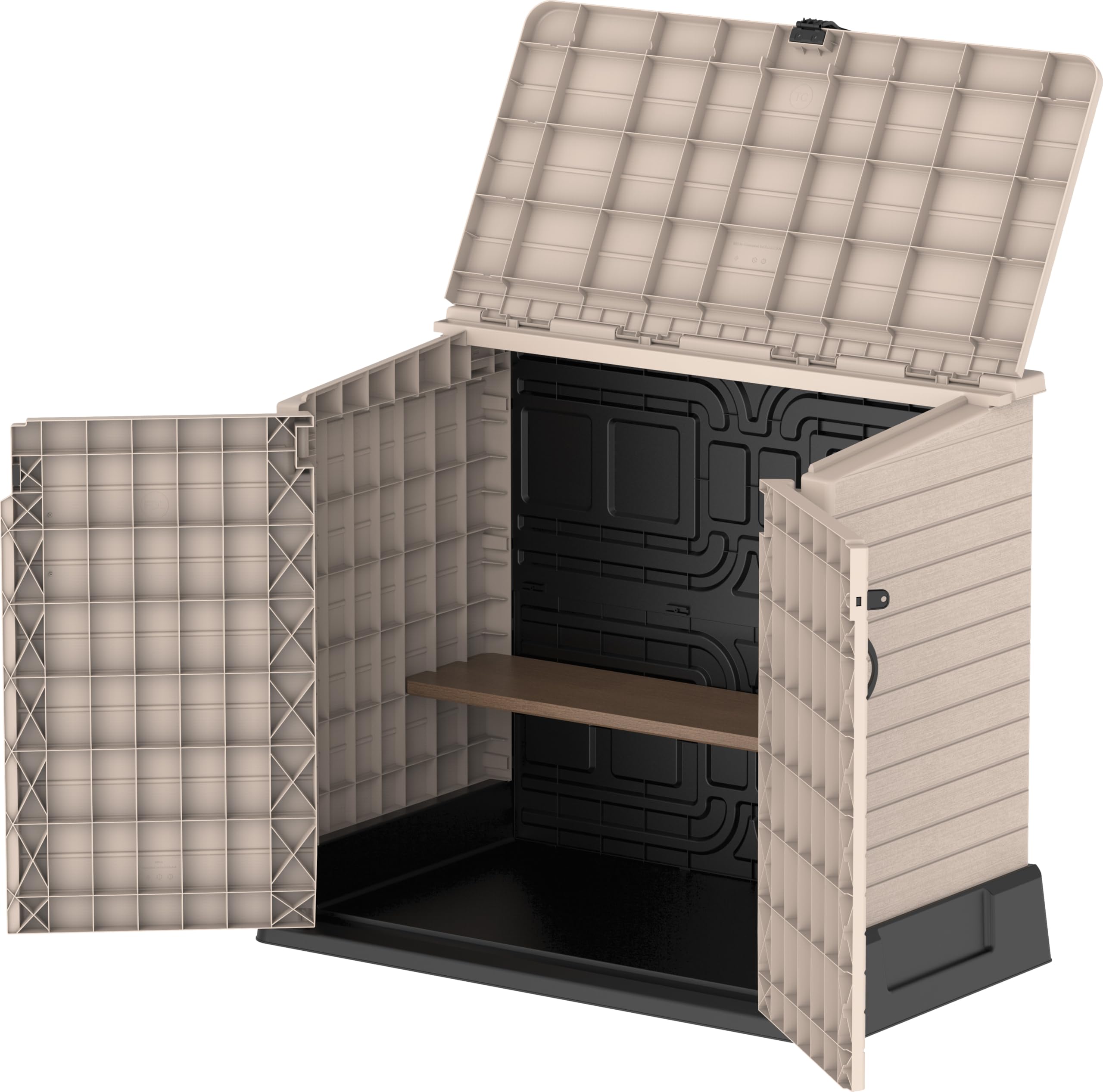 Duramax StoreAway 850L Plastic Garden Shed, Outdoor Storage Shed, Wheelie bin box, Wheelie Bin Hideaways, Durable Construction, Ideal for Tools, BBQs & 2x Garbage Bins, 130x74x110 cm, Warm Taupe