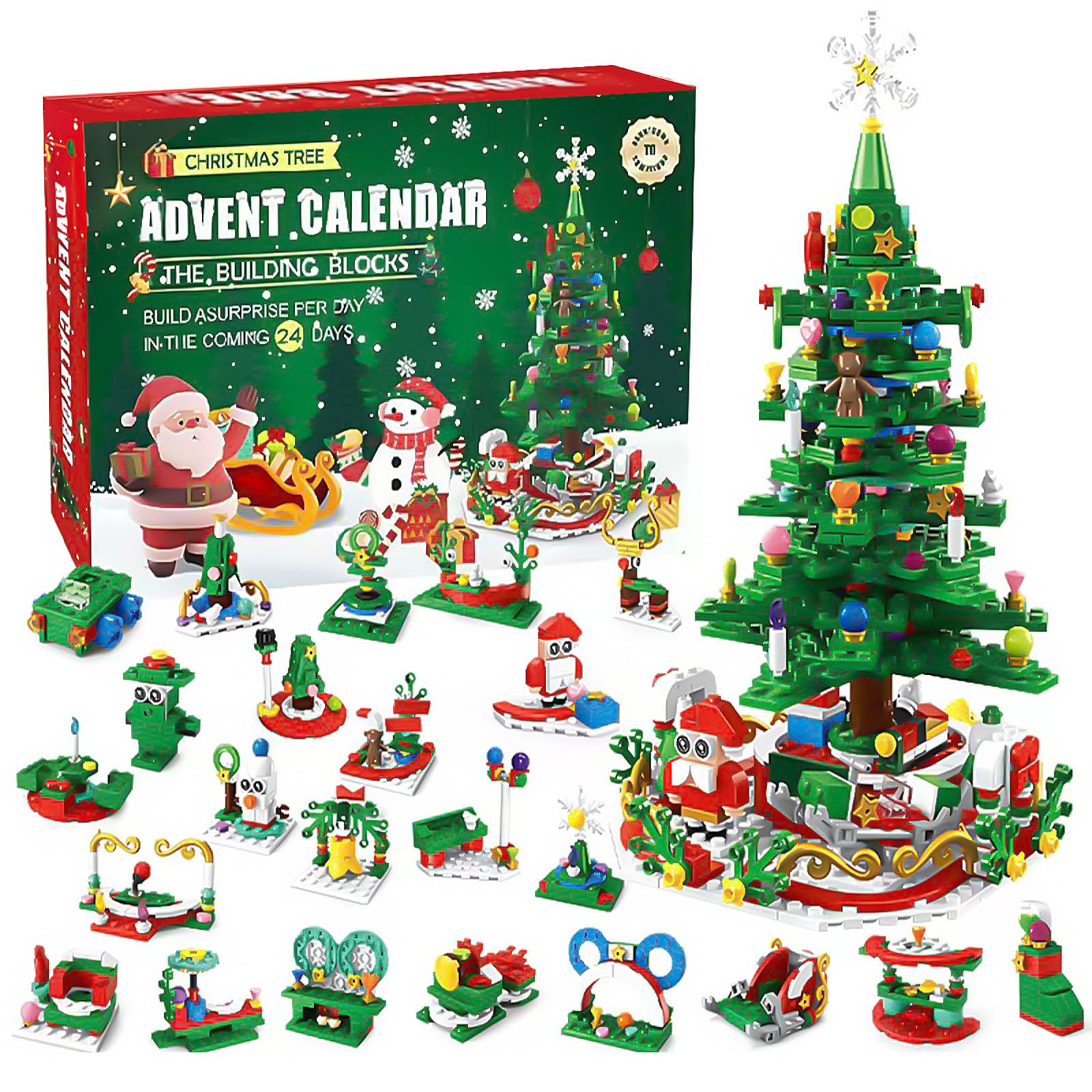 Advent Calendar 2025, 24 Days Countdown Building Blocks Kids Toys, Christmas Tree Building Toys