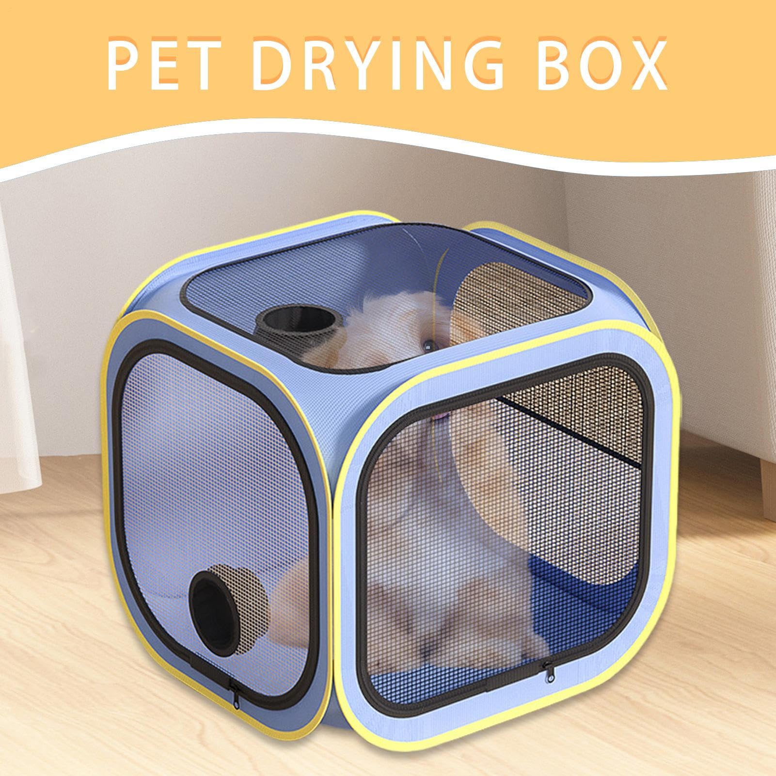 Secador para Perros En Caja - Jaula De Aseo - Secador Portátil Jaula Antipelo para Gatos Perros Cachorros