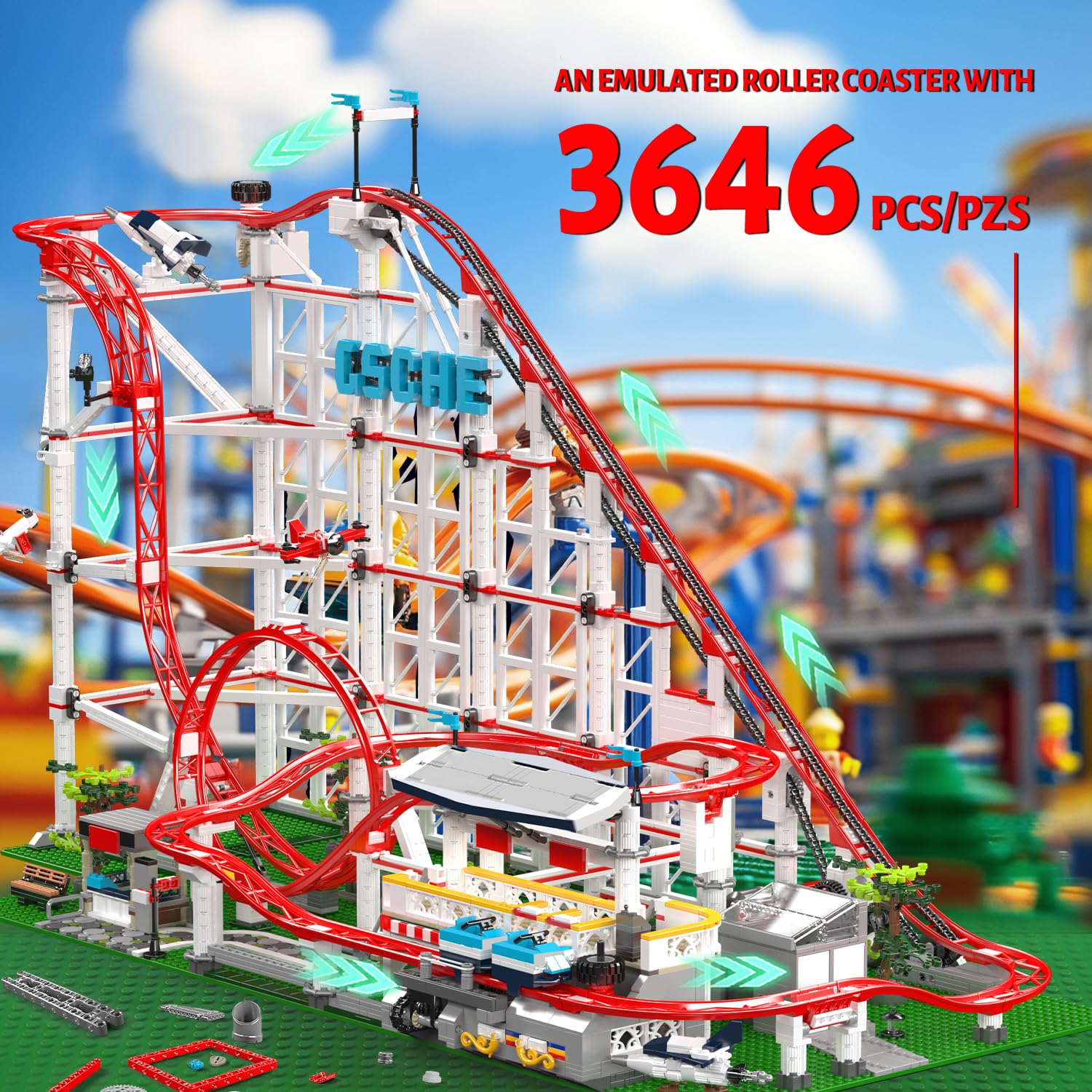Mould King 11014 Piezas de construcción de montaña rusa con bucle, 3646 piezas Expert Loop Coaster juguete de construcción, juego de técnica de bloques de construcción con motor para parque de