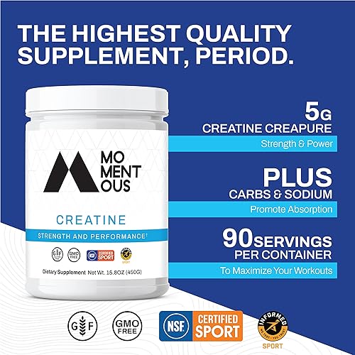 Miniatura 2 de Momentous - Polvo de monohidrato de creatina - Polvo de creatina Creapure - Apoya la fuerza, el músculo magro y la recuperación para hombres y
