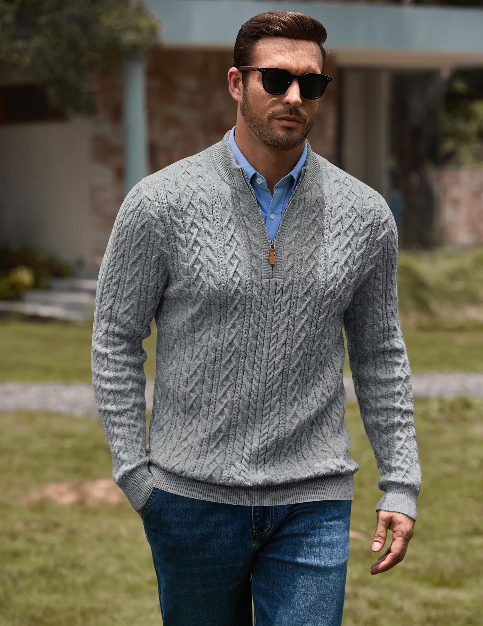COOFANDY Herren-Pullover mit Viertelreißverschluss, lässiger