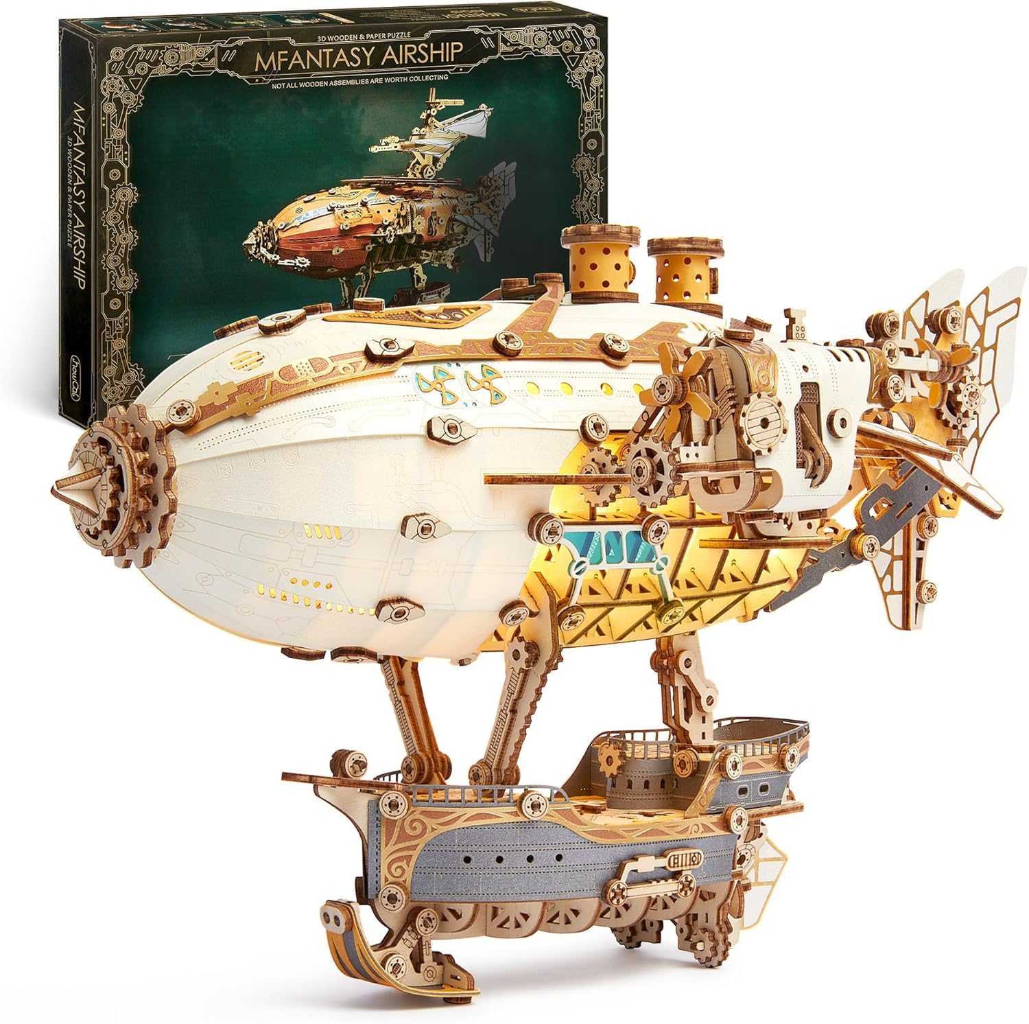 Sterowiec Mfantasy, puzzle 3D dla dorosłych i dzieci do budowania, białe, howcat, drewno, 473 elementy