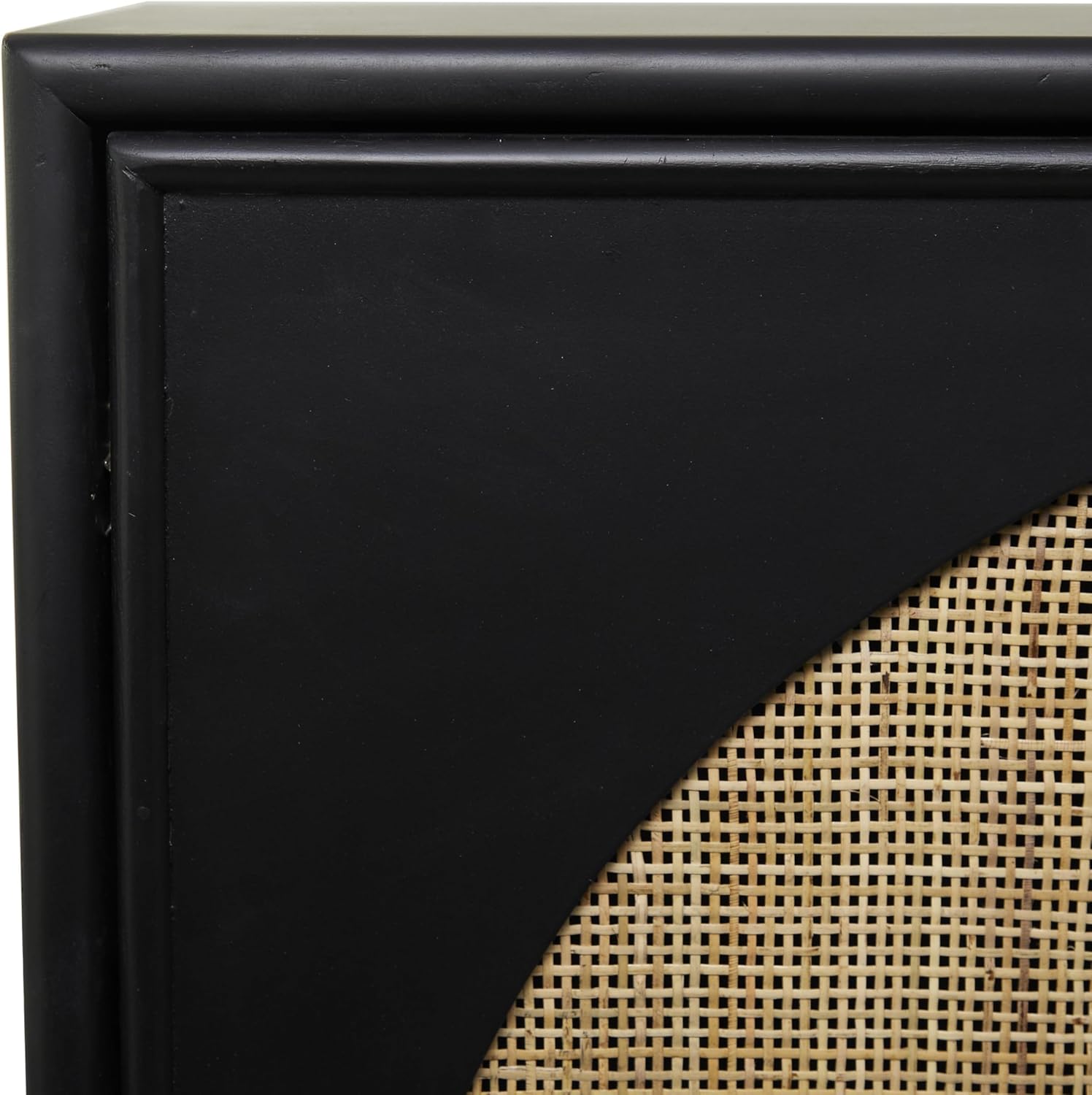 Black and Cane Wood Geometric Office Storage Cabinet