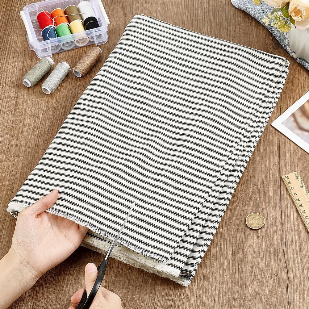AHANDMAKER Striped Ticking Fabric by The Yard 59.8" Wide Black White Woven Ticking Striped Fabric Modern Simple Style Strip Fabrics for Upholstery Table Cloths Pillows Cushions Sewing Supplies