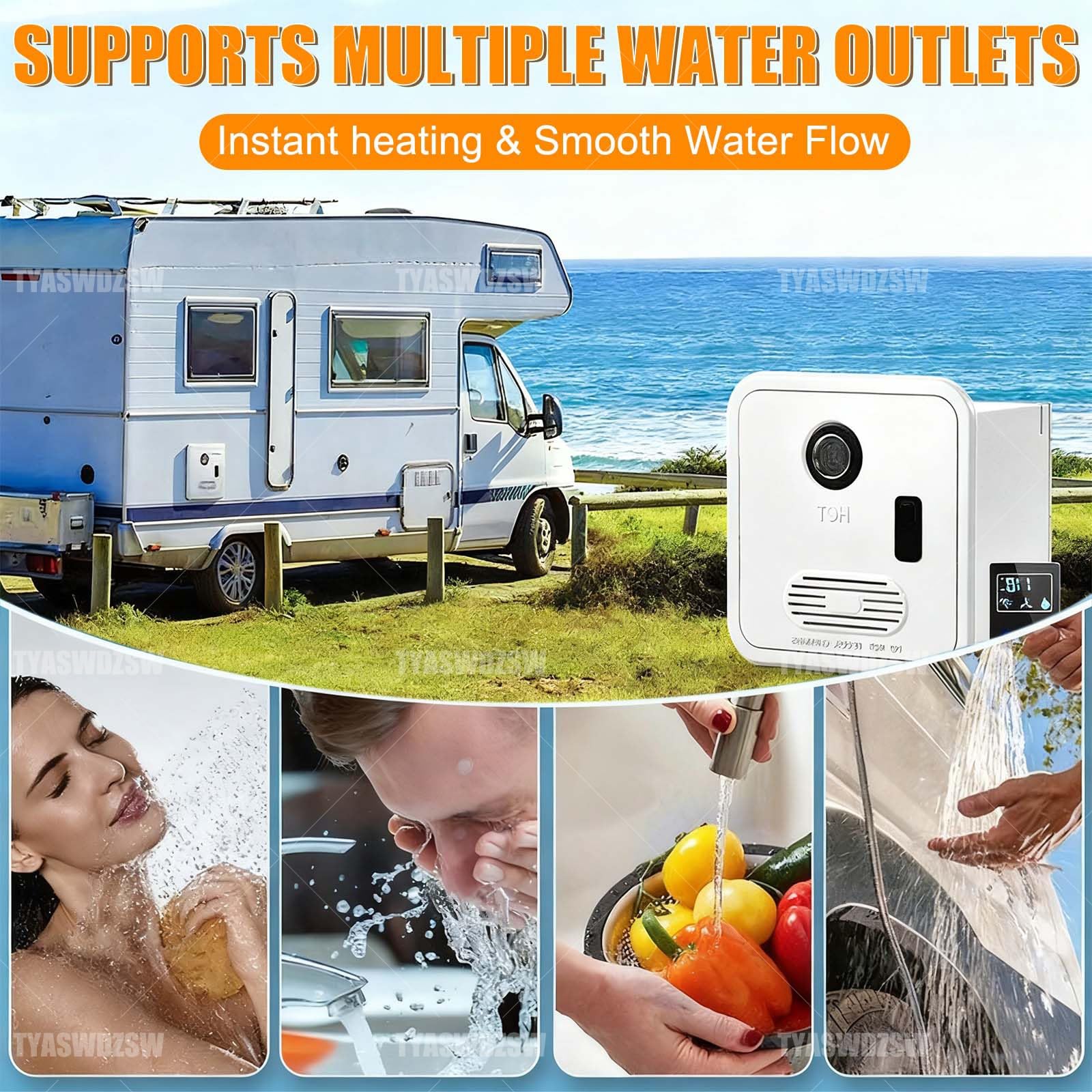Calentador De Agua Para RV De Gran Altitud, 55,000 BTU, Calentador De Agua Instantáneo A Propano, DC 12V Con Fácil Instalación, Gas Propano, Instantáneo Certificado CSA Para Camping Y RV(Black)
