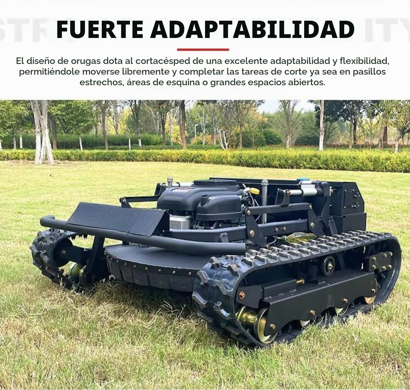 Ancho de corte de 900 mm, diseño de oruga autopropulsada, control remoto inteligente, robot de corte de césped, cortador de césped inteligente, cuidado automático del césped