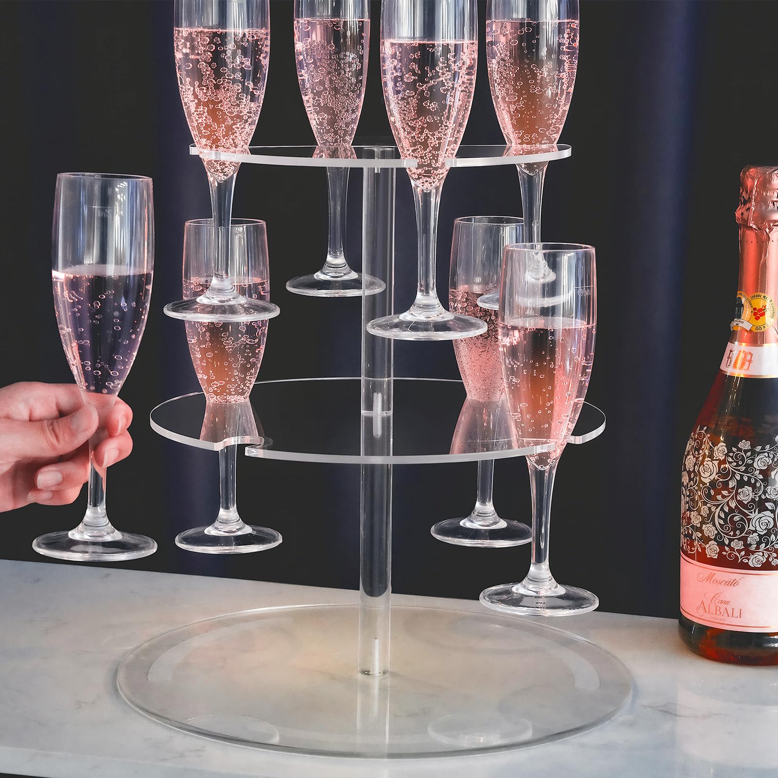 NiHome Casier à champagne à 3 étages en acrylique transparent pour 12 verres à vin, haute transparence et matériau durable, design polyvalent pour mariages, fêtes, bars, grande capacité avec base de