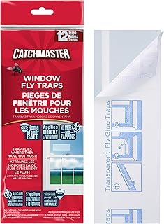 Catchmaster Window Fly Traps 12-Pack, Fruit Fly Traps for Indoors, Disposable Bulk Bug Catcher, Waterproof Insect Glue Trap, Adhesive Strips, Pet Safe Pest Control for Home, Kitchen, & Garage