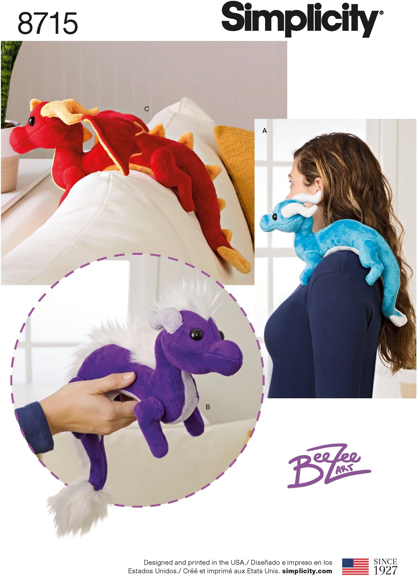 Simplicity Patterns US8715OS Pattern 8715 Stuffed Dragons Crafts