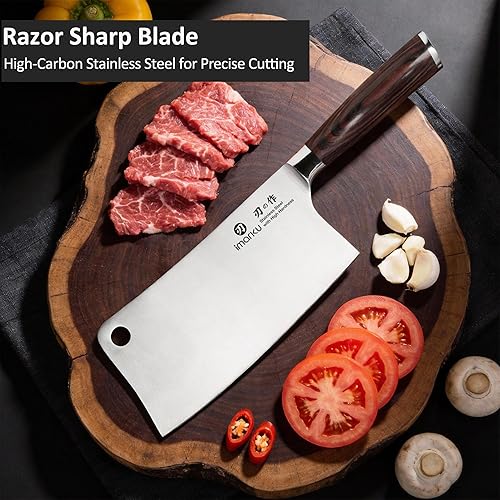 Vista 7 de imarku Cleaver Knife 7 Inch Meat Cleaver - Japan High Carbon Stainless Steel Butcher Knife with Ergonomic Handle, Ultra Sharp Chopping Knife, Negro