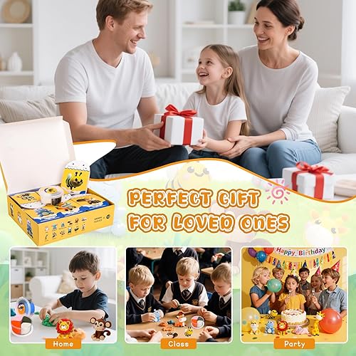 Miniatura 7 de Kits de arcilla de secado al aire para niños, arcilla para modelar, 12 animales, arcilla para moldear, ultraligera y suave, segura y antiadherente,