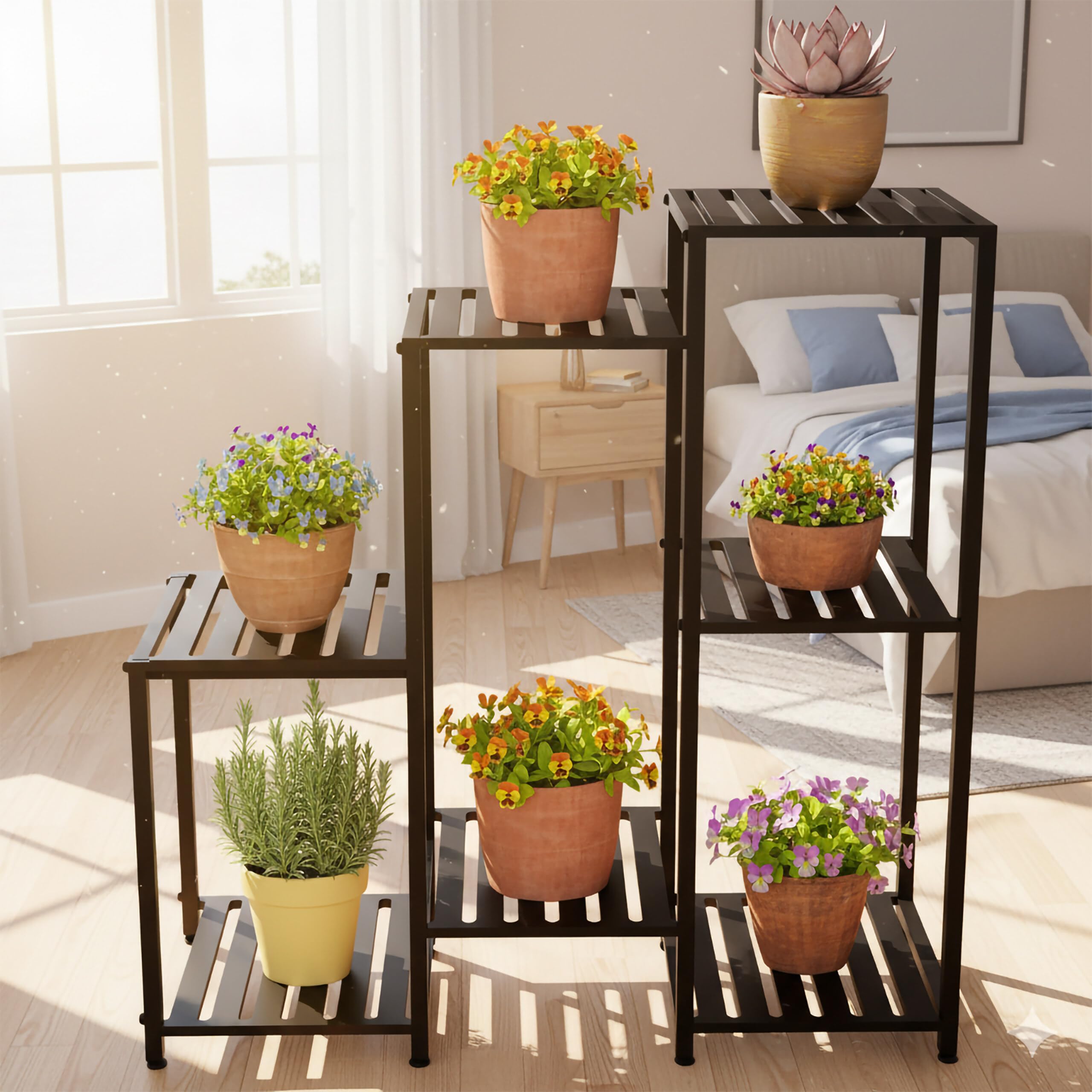 Relaxdays Étagère à Plantes, 7 Niveaux, pour Vos trésors Verts, métallique, H x L x P : 81 x 80 x 28,5 cm, Noir