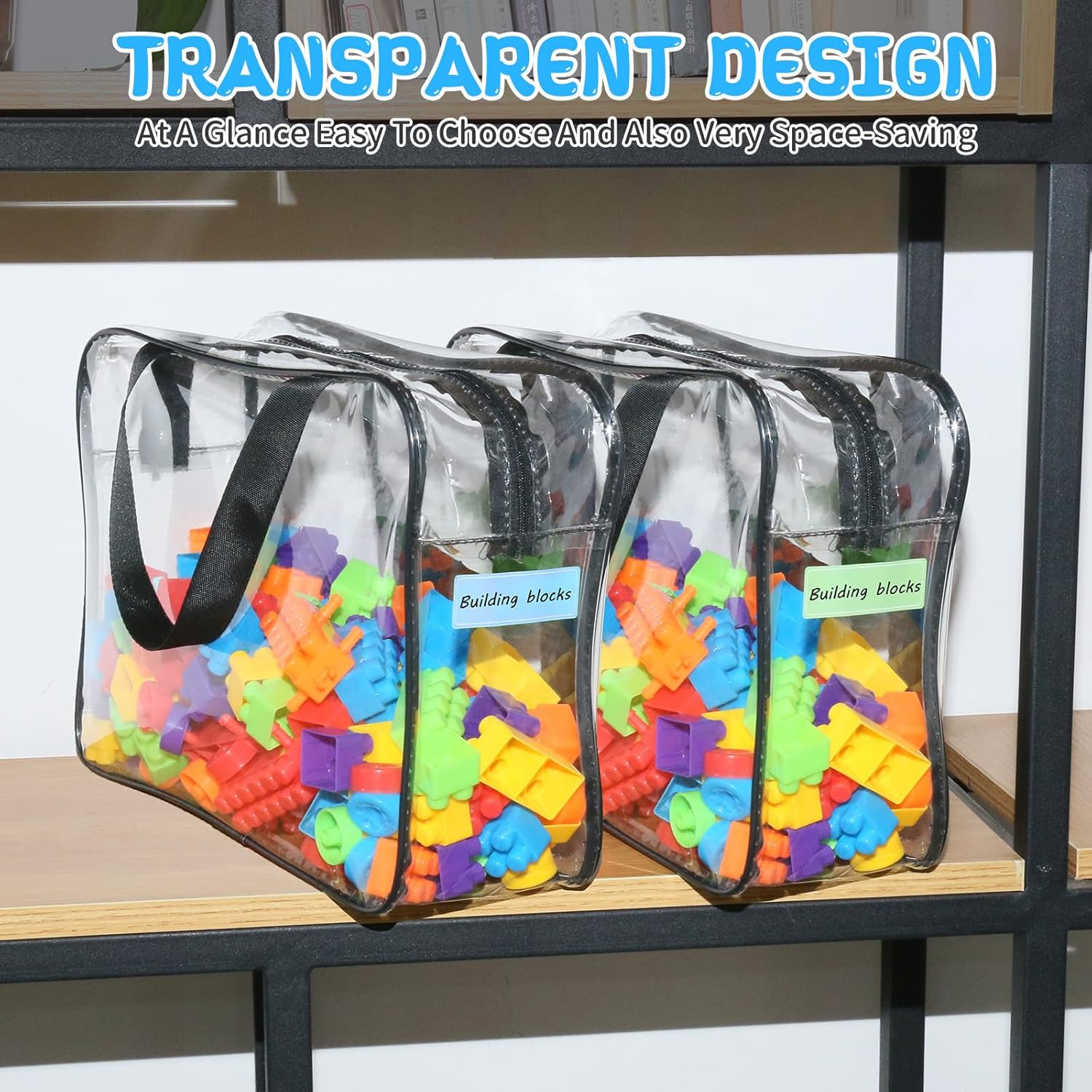 9 Packs Clear PVC Toy Storage Bags Include 6 Pcs Large and 3 Pcs Medium Toy Organizer Bags with Labels, Portable Handheld Zipper Bags for Organizing Board Game, Building Blocks, Puzzle, Kids Books - Image 6
