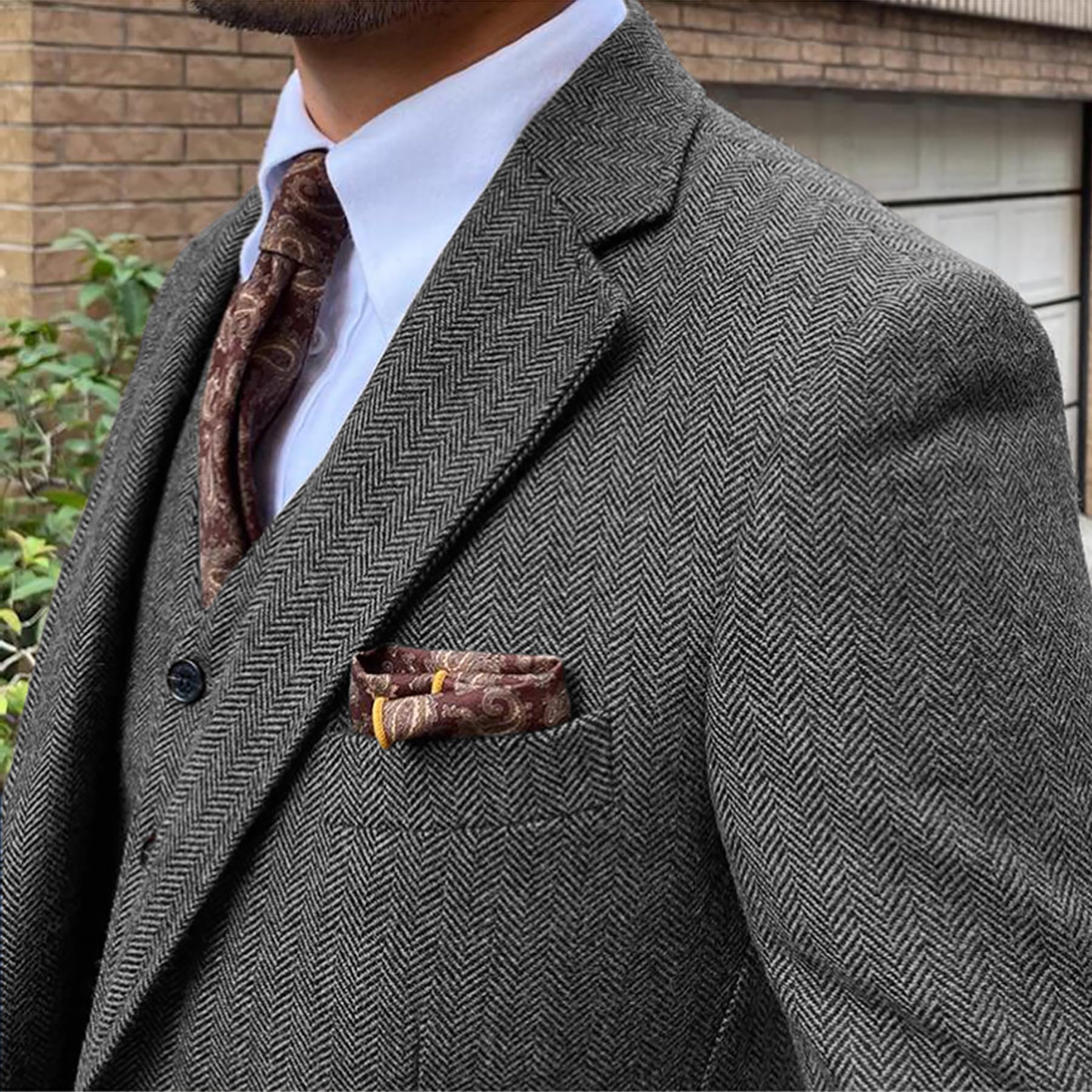 Completo da uomo in tweed, 3 pezzi, stile vintage, a spina di pesce, per matrimoni, balli di fine anno, abbigliamento casual da lavoro, set blazer e pantaloni