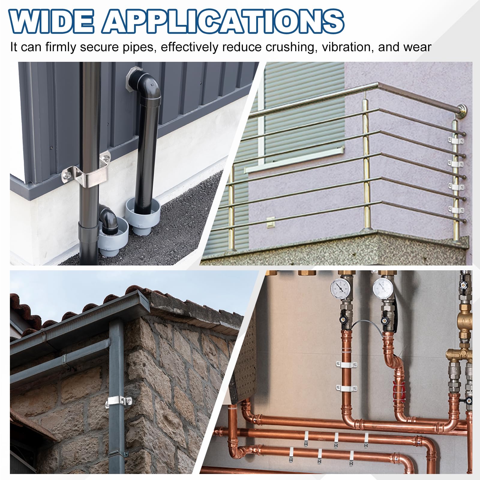 QUARKZMAN Fascetta per Tubo Quadrato 50x100mm 12 Pezzi | Acciaio Inossidabile 304, Forma a U, Staffa di Collegamento a Telaio con Viti, per Flessibile, Cavo e Recinzione per Terrazza