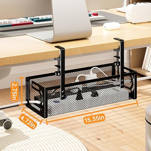 Miniatura 7 de Bandeja de organización de cables para debajo del escritorio, organizador de cables de escritorio de acero sin taladro, bandeja de gestión de cables