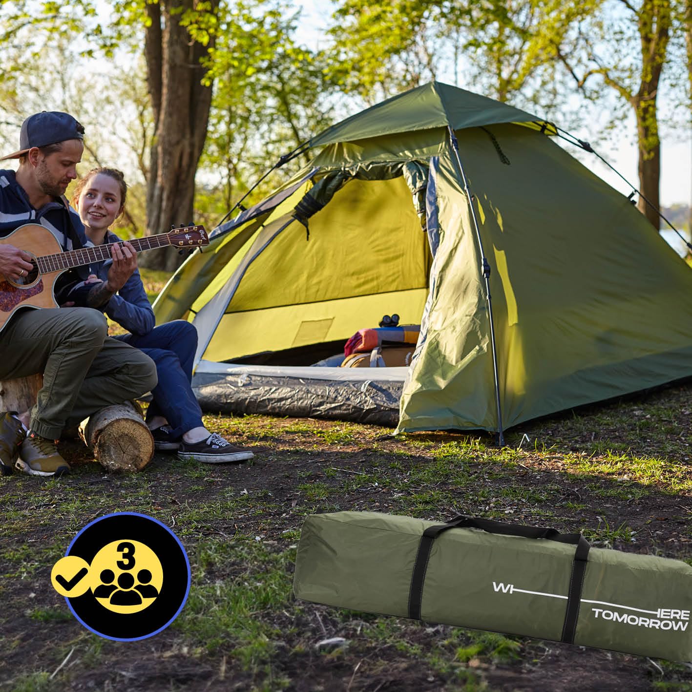 Lumaland Tenda da campeggio pop-up | tenda a cupola per 2-3 persone 215 x 195 x 120 cm | 4 stagioni | tenda da trekking e festival | leggera, impermeabile e robusta | montaggio semplice, veloce