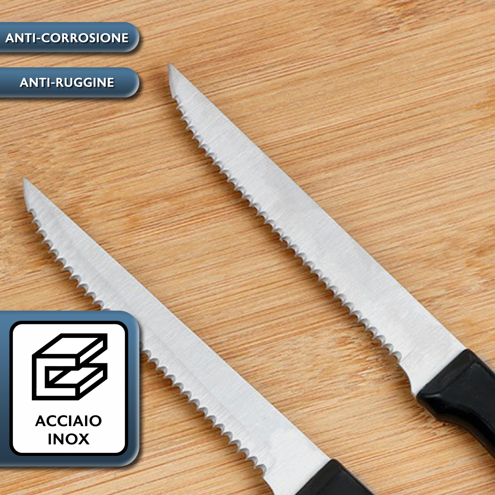 Coltelli da bistecca tavola 24 pezzi acciaio inox 22 cms lama 12 cm lavabile in lavastoviglie coltelli bistecca coltelli da carne coltelli da bistecca da tavola
