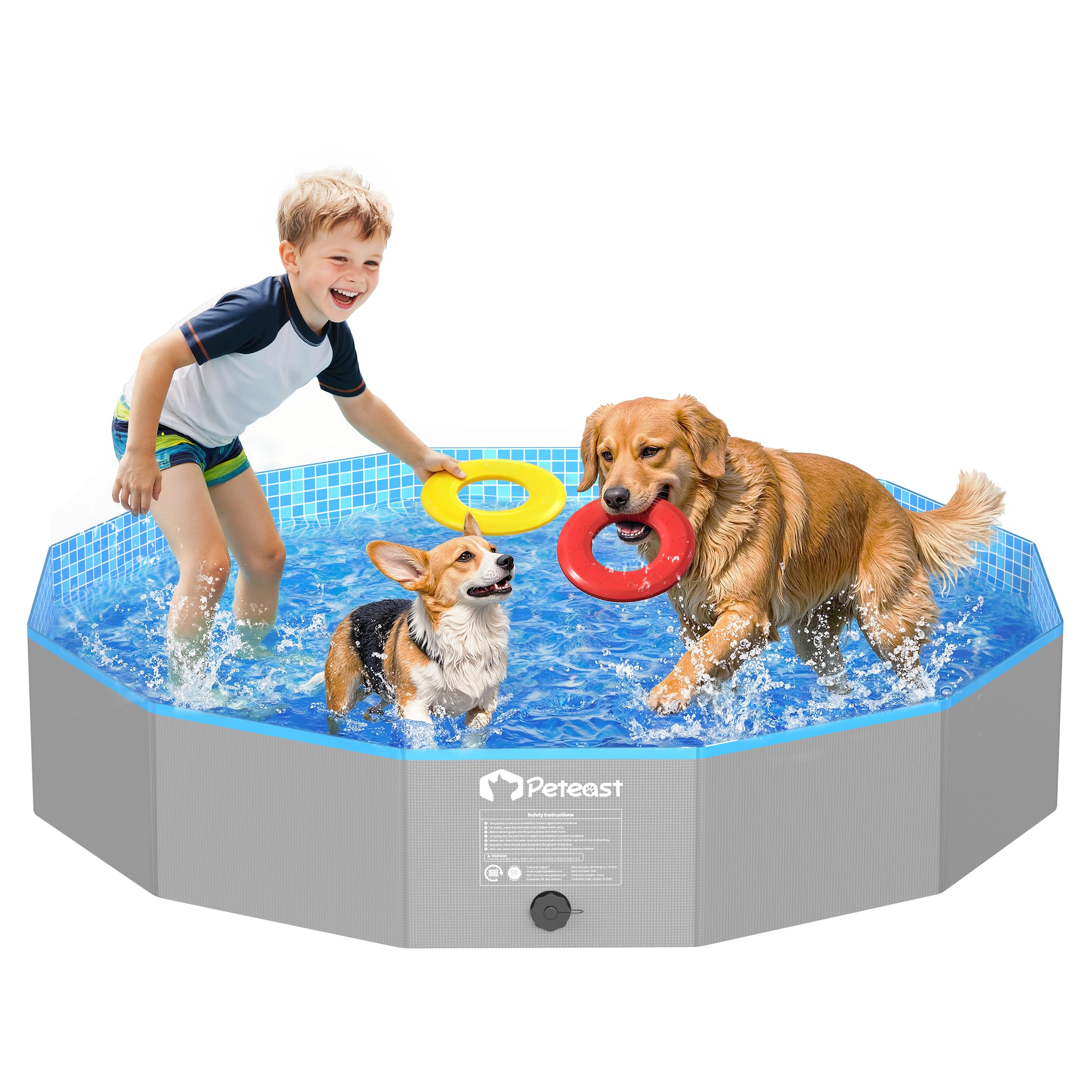 Photo 1 of Peteast Foldable Dog Pool with Sturdy Round Design, Extra Large Portable Pet Bathtub, Durable 64" Diameter Portable Design for Backyard & Indoor Use (Includes 2 Flying Disks)