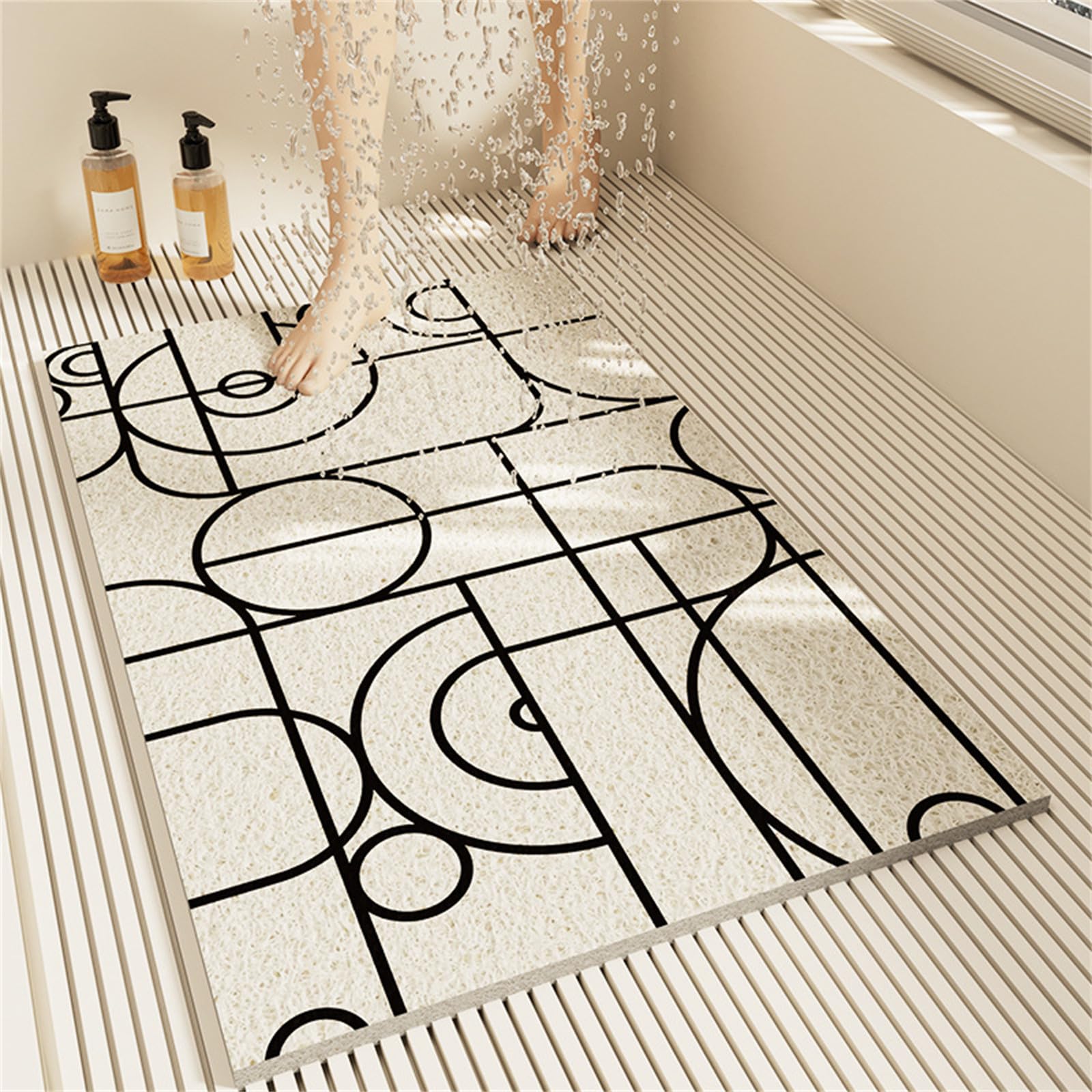 Alfombrilla de baño Antideslizante para Ducha, Alfombrilla de Goma Suave de Secado rápido, Estampado geométrico, Recortable a Medida, para el Interior de la Ducha, baño, bañera o Suelo de ba