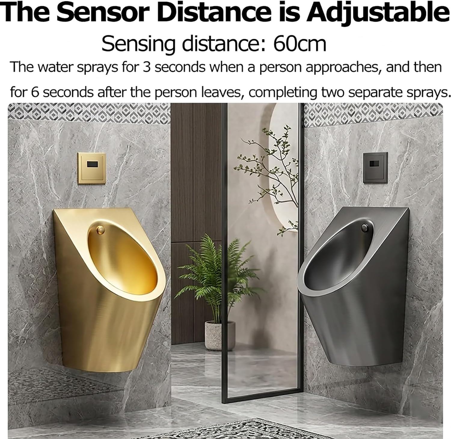 Automatic Sensor Urinal for Men Bathroom, 304 Stainless Steel Wall Mounted Commercial Urinal, Scuff Resistant Brushed Finish and Clog Free Drainage for Home, Office, Hotel(White)