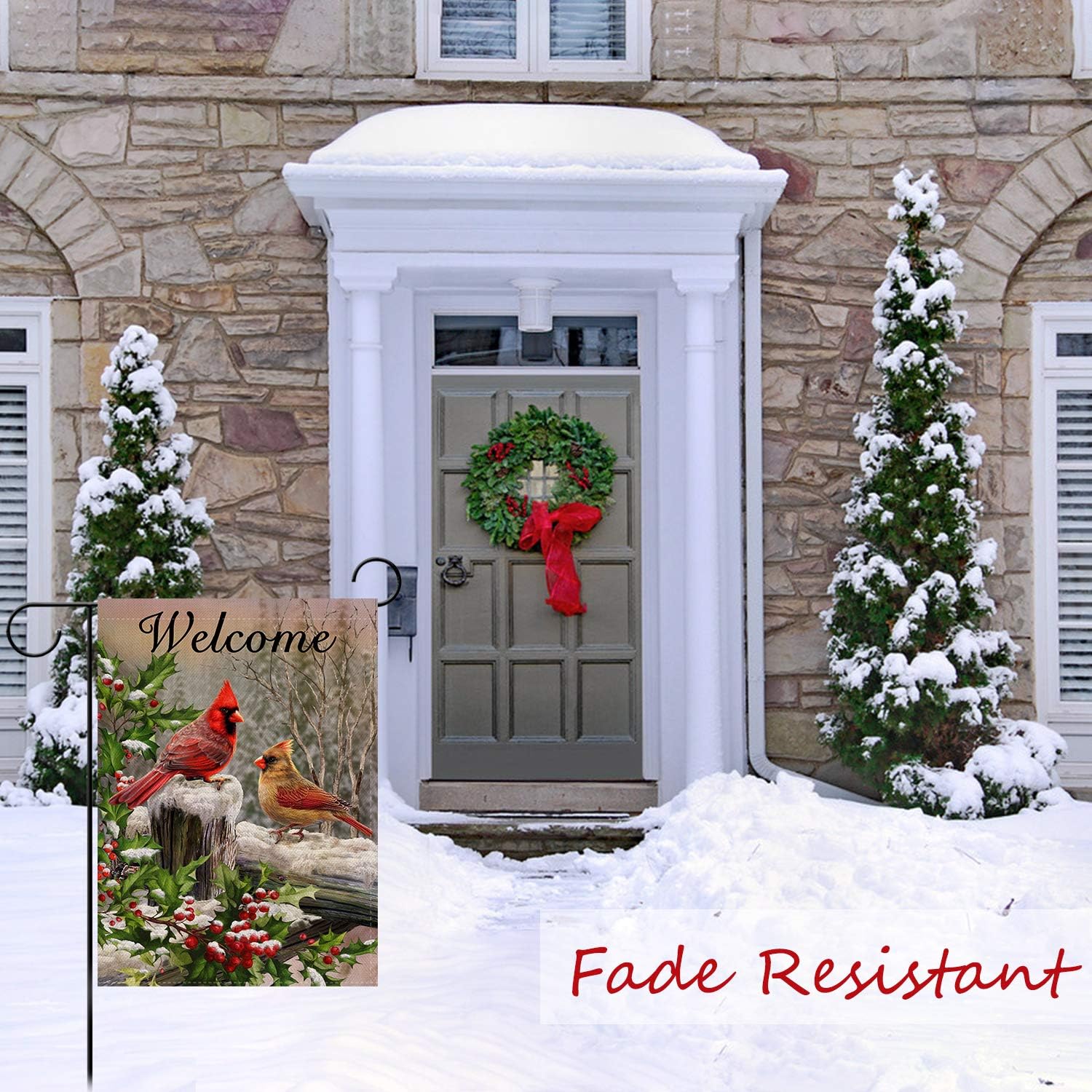 Selmad Home Decorative Merry Christmas Cardinal Garden Flag Welcome Winter Double Sided, Rustic Quote Red Birds House Yard Flag for Xmas, Outside New Year Holly Berry Vintage Outdoor Decorations 12x18 - Image 4