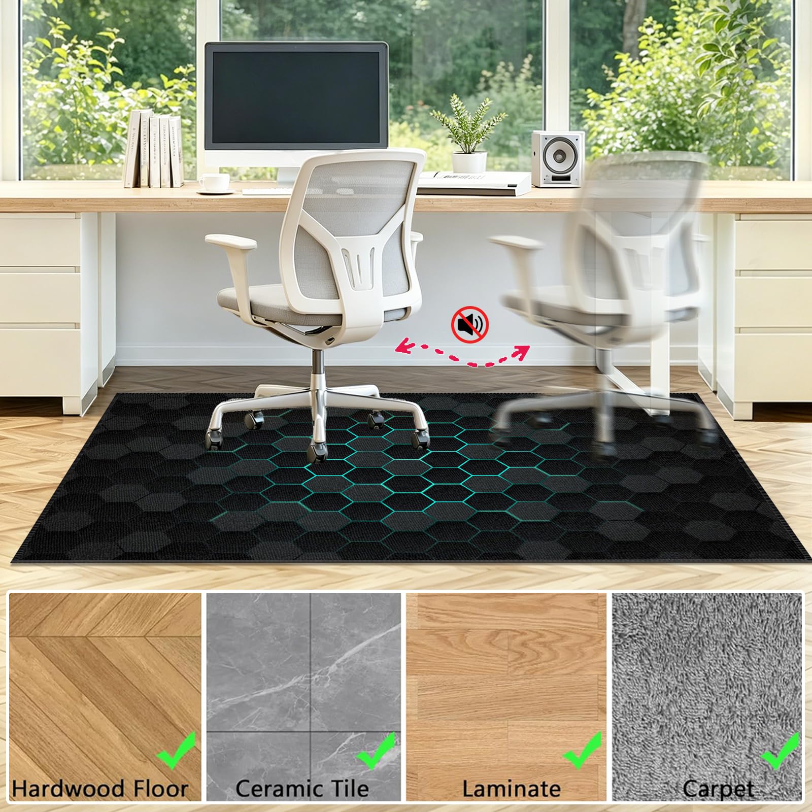 Tappeto Sedia Ufficio Protettore del Pavimento, Deco Tappeto Salvapavimento Antiscivolo, Tappeto per Sedia con Ruote, Tappetino Pavimenti per Parquet e Pavimenti Duri Piastrelle 120x140cm