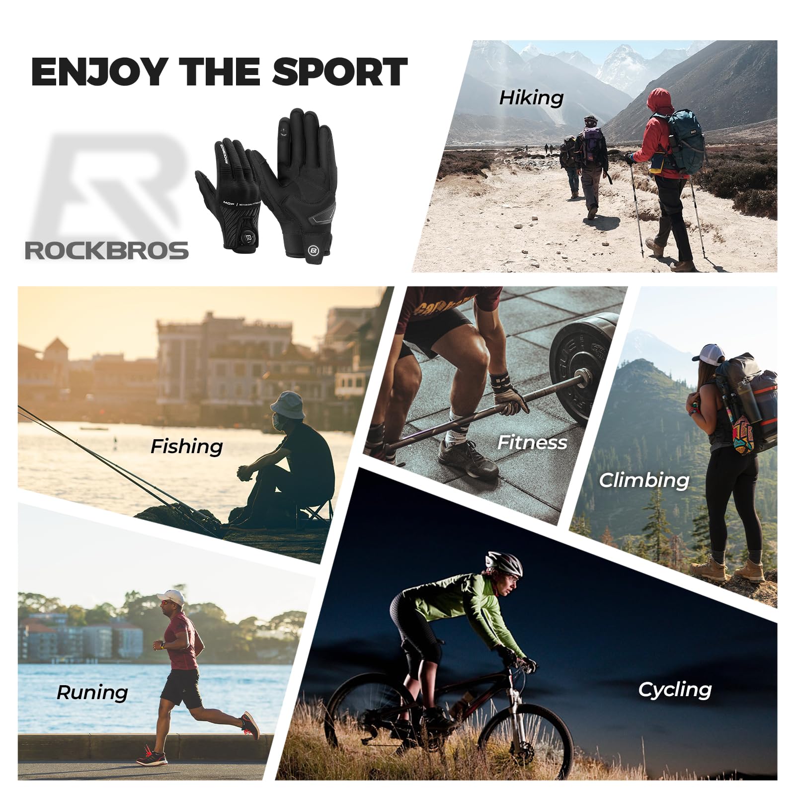 ROCKBROS Gants de Cyclisme Hommes, Gants de Protection d'été avec Ecran Tactile Gants de Sport Respirants pour VTT Vélo Scooter