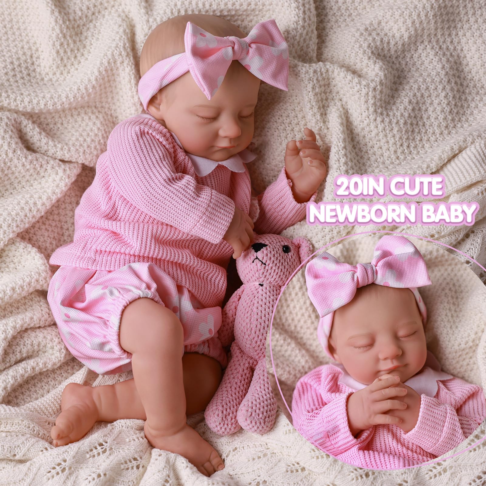JIZHI Lifelike Reborn Baby Doll, 20 Inch Realistic Soft Body Newborn Baby Doll Girl - Image 3